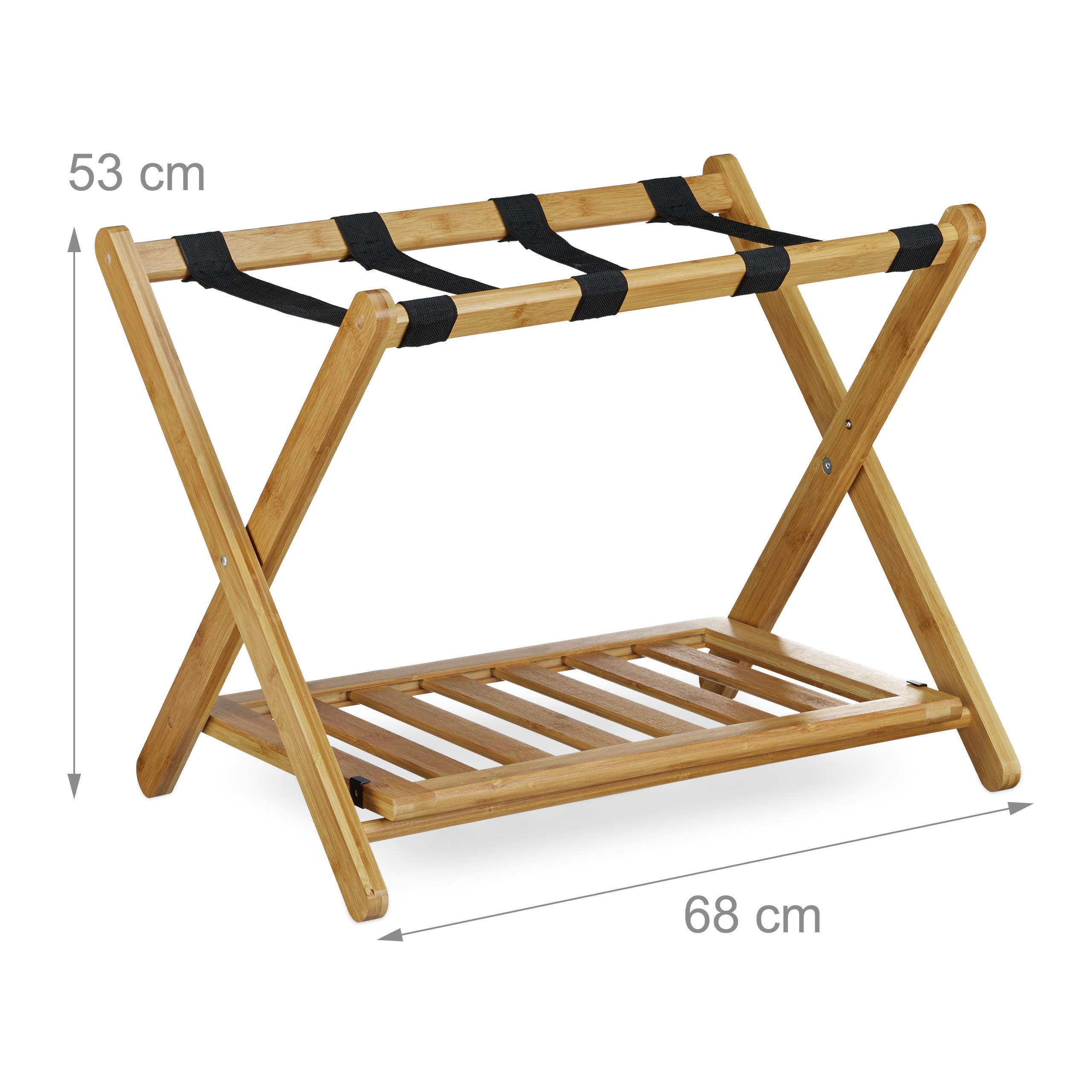 Relaxdays Portavaligie in Bambù Pieghevole 2 Ripiani 53 x 68 x 47 cm Naturale