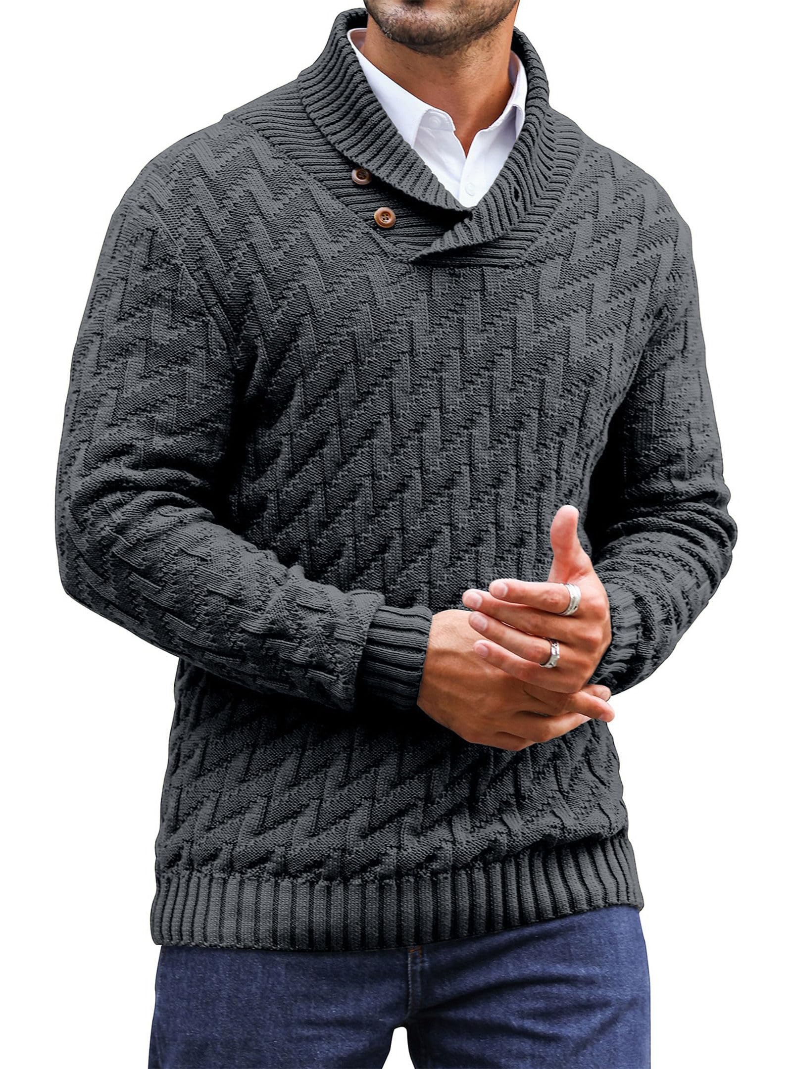 KAVIANA Men's Dressy Cable-Knit Mock Neck Pullover