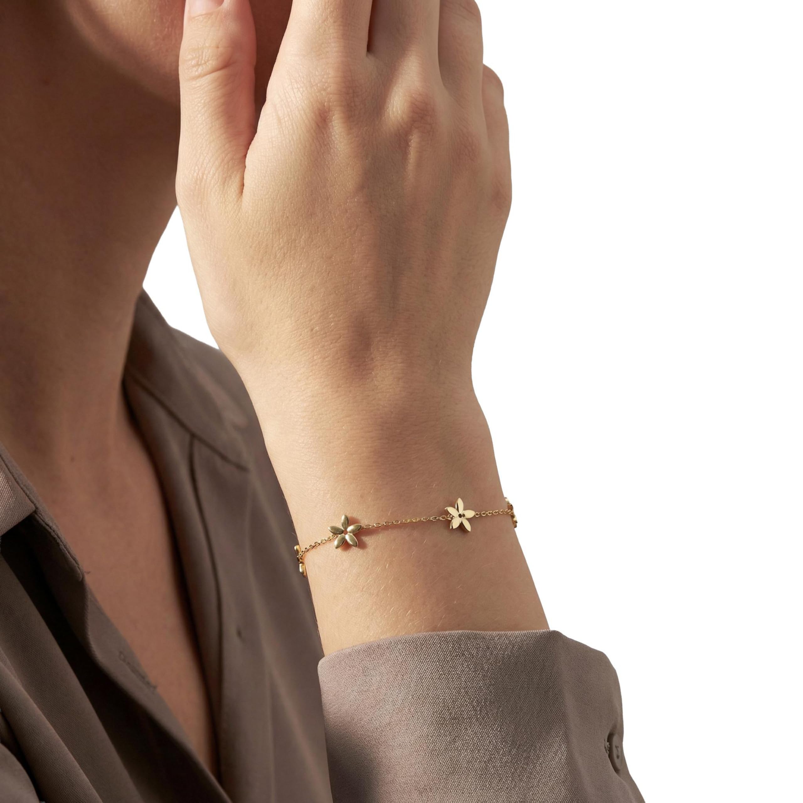 amor - Bracciale da Donna in Argento 925 - Placcato Oro/Dorato - Ciondolo a Fiore - AMR-B0014
