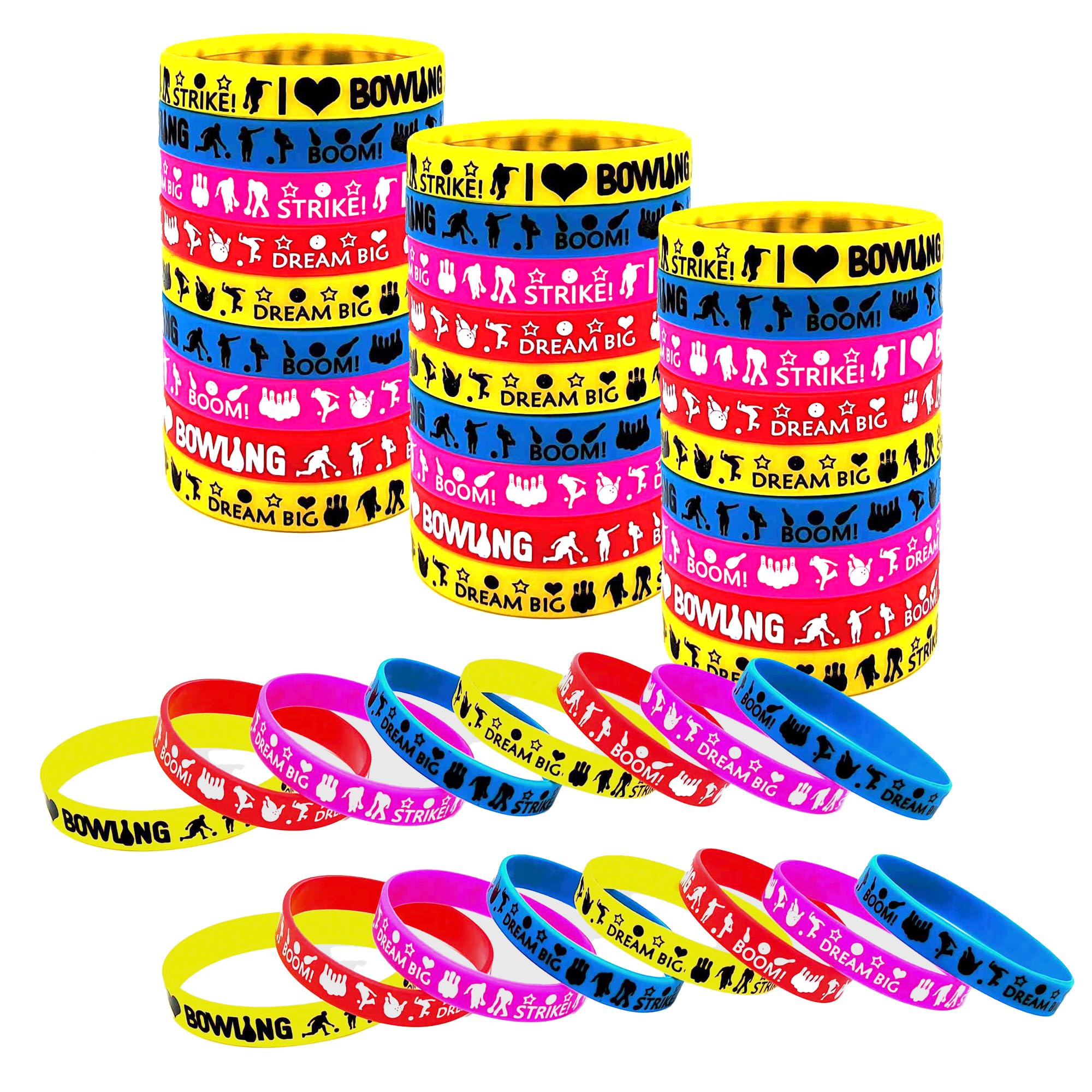 BignzwUra 36 PCS Bowling Motivational Silicone Wristbands Rubber Bracelets Bulk for Baby Shower/Events/Carnival/Birthday Party Favors Supplies Decorations Goodie Bag Favor Stuffers
