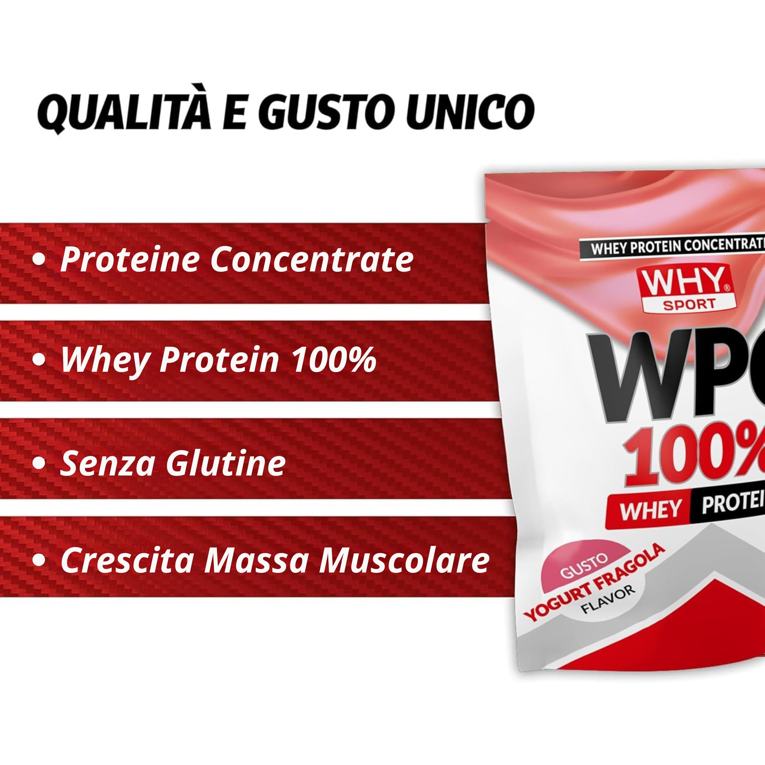 WHY SPORT WPC 100% WHEY - Protéines Whey - Protéines en Poudre pour la Masse Musculaire - Sans Gluten - Yaourt Fraise - 1 Kg