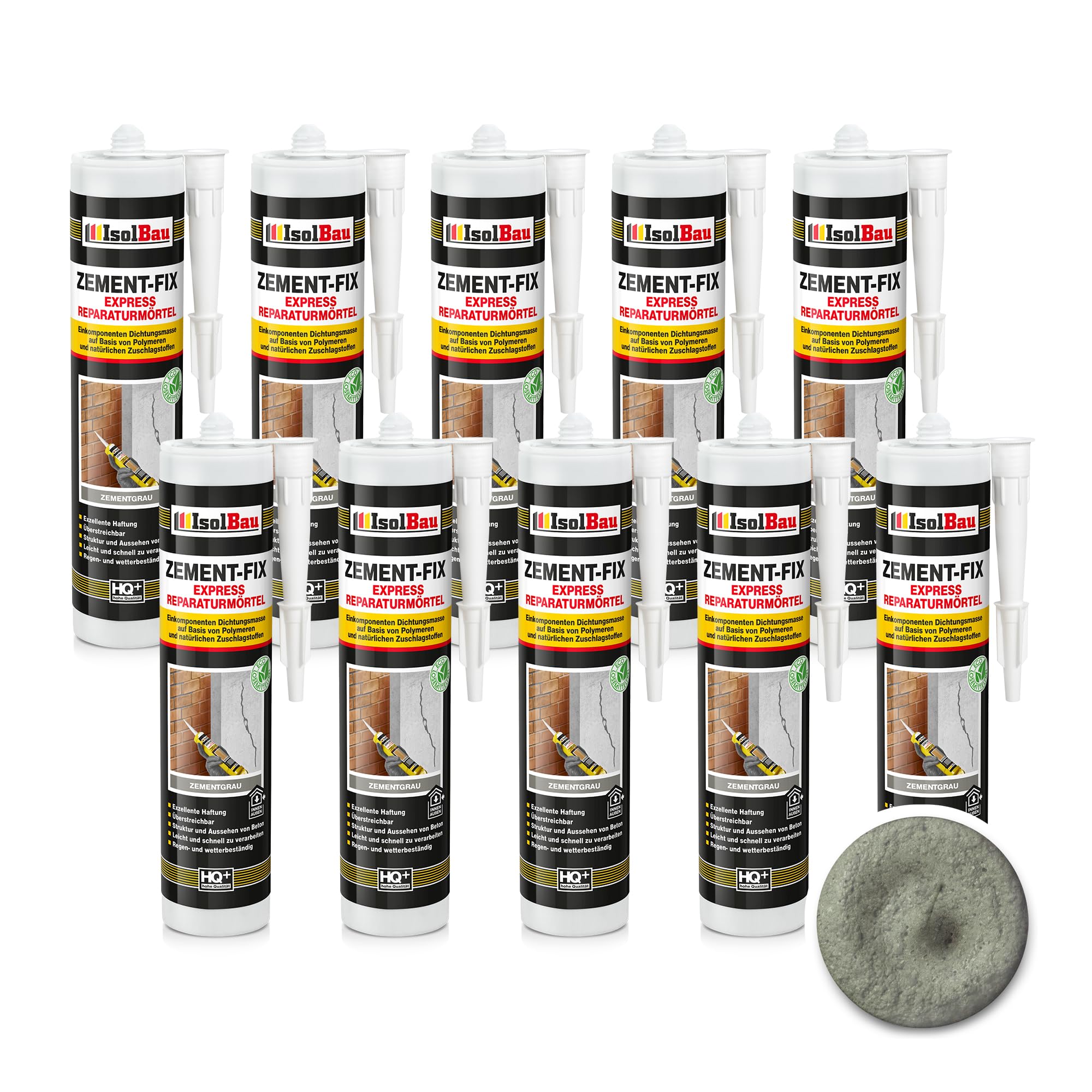 Isolbau Zement-Fix 10 x 300 ml Zementgrau Express Reperaturmörtel - Dichtungsmasse für Fugen & Risse im Innen- & Außenbereich, Kartusche