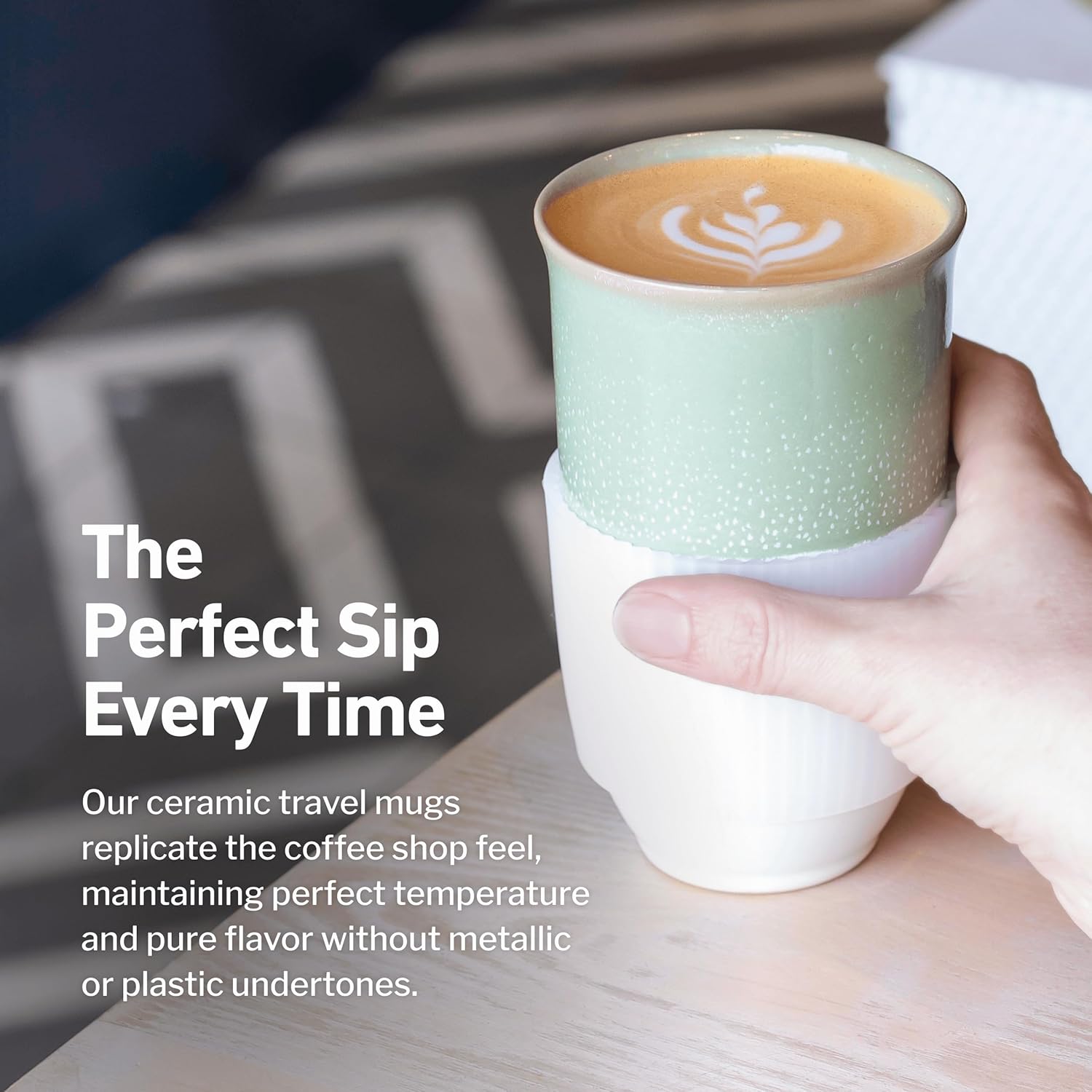 NOVA CERAMICS Travel Mug - Tea Tumbler– Microwave & Dishwasher Safe Coffee Mug Green & White Tumbler - Gifts For Women Men Him Her – 16oz – Sage Green