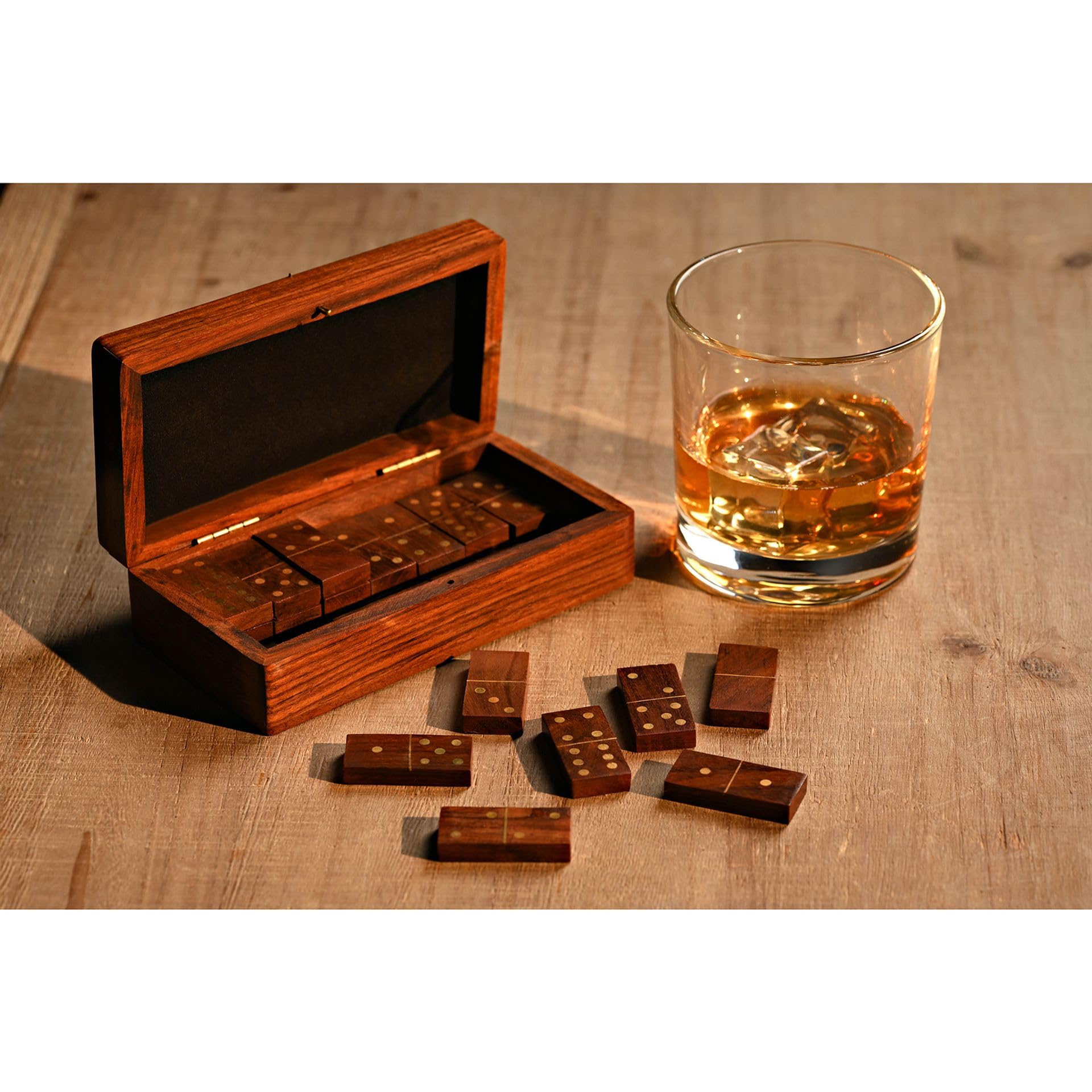 Widdop Harvey Makin Dominoes in Wooden Box Game - Wooden Dominoes Game - Sophisticated Stylish Design - Gift for Him Father's Day Dad Present