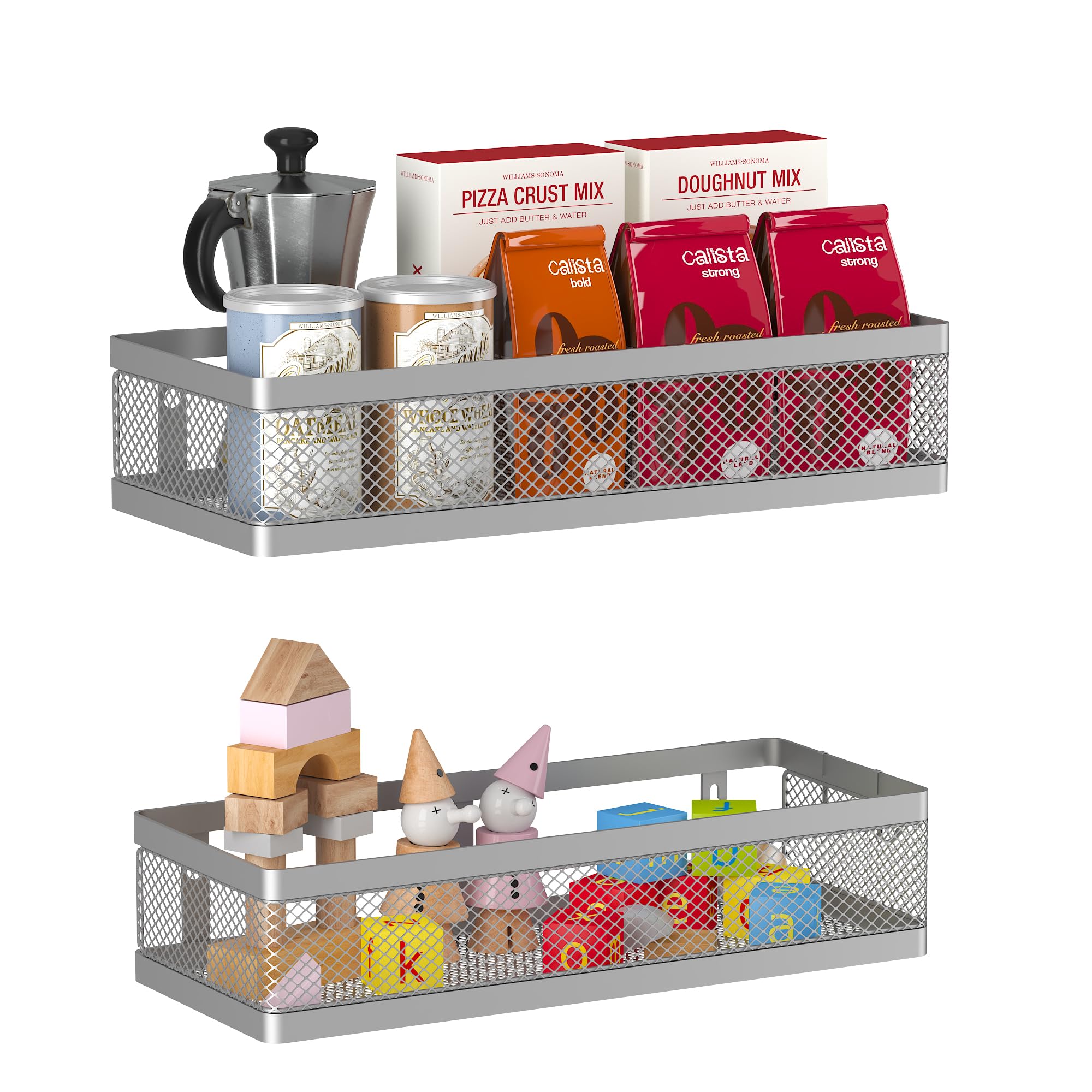 PUSDON Metal Wall Hanging Basket 2 Packs DIY Suitable for Multiple Scenes - Middle Silver Grey Netting