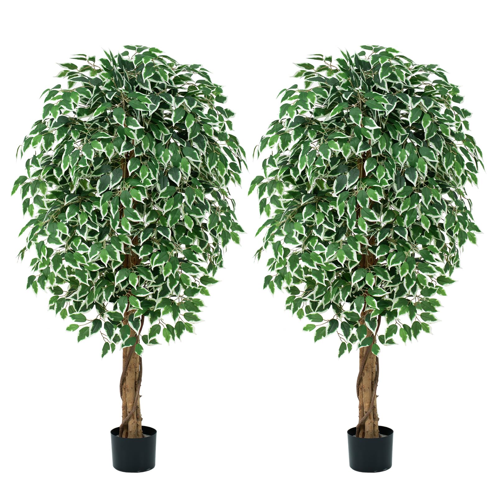 6.2ft Ficus Artificial Trees with 3 Natural Curved Trunks, 74" Tall Lush Faux Tree for Home Decor Indoor, Green Lifelike Fake Ficus Tree 2pcs