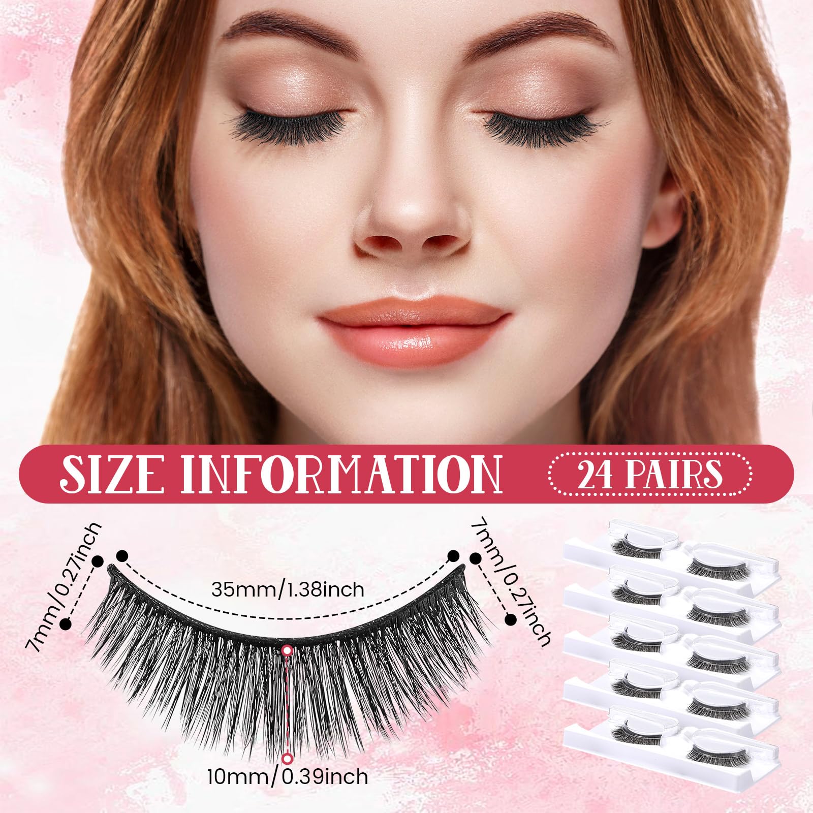 Nuogo 24 Pairs Reusable Self Adhesive Eyelashes No Glue Needed False Eyelashes Natural Look Easy to Apply Eye Lashes with Fake Eyelash Extension Applicator Tool (Thick Style,12 x 8 x 8 mm)