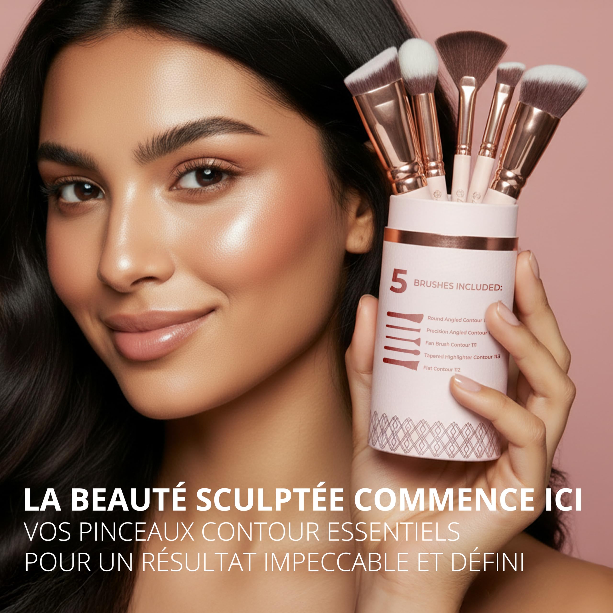 Set Pinceaux Maquillage Teint Contouring Poudre Rouge - Kit Sculptant Pour Visage - Parfait Pour le Mélange Liquide, Crème ou Poudre Cosmétique Sans Défaut - Polissage, Pointillé.