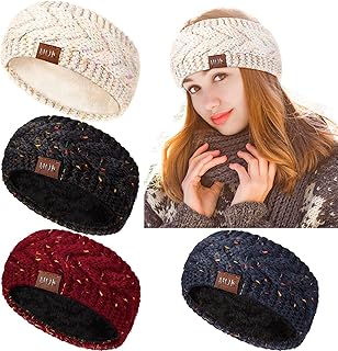 4 Pieces Women Winter Ear Warmer Headband Fleece Cable Knitted Headbands Soft Head Wrap for Cold Weather (Fresh Colors)