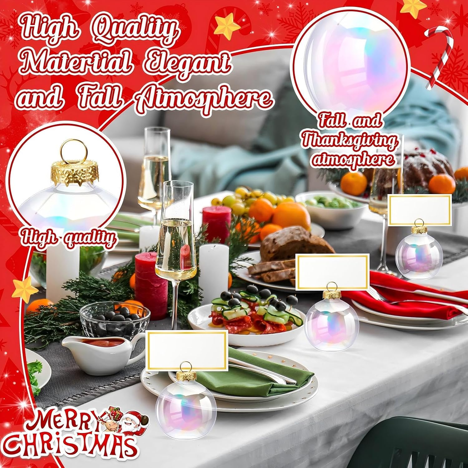 Liliful 12 Set Christmas Glass Place Card Holders Including Cards Table Sign Card Holder Ornament Table Number Holders Display Place Cards for Wedding Anniversary Birthday Party Table Numbers