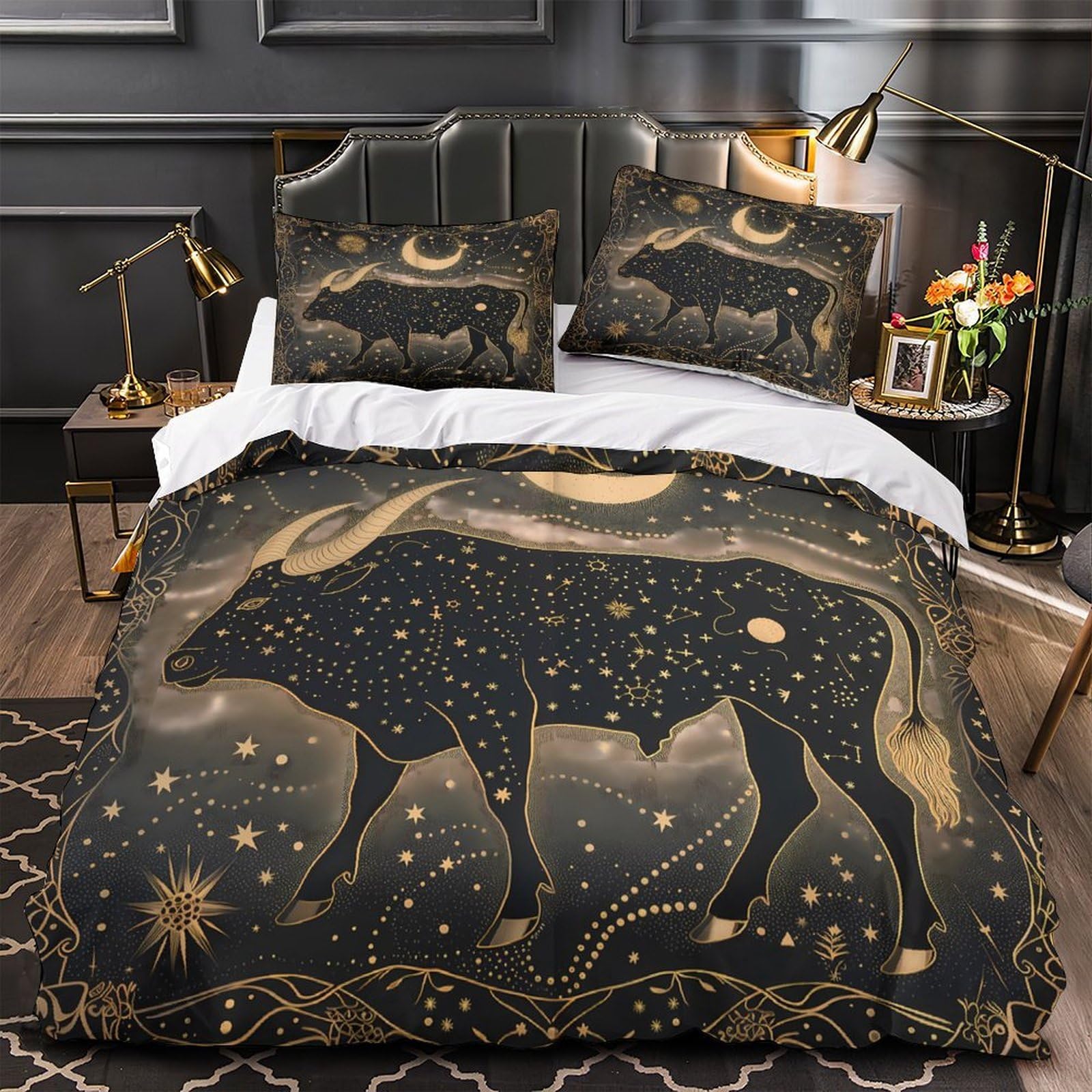 MMDASBVPE Zodiac Bull Quilt Cover 3D Design Printed Hotel Quality 3-Piece Bedding Set Zipper Comforter Cover Premium Breathable for Teens Adults Kids Women Girls Boys Youth Double（200x200cm）