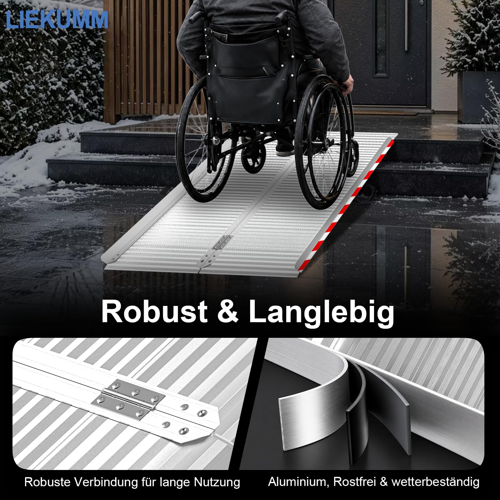LIEKUMM Rampe de Fauteuil Roulant Pliable, 120 x 85 cm Rampe Acces Handicapé, Capacité 400 kg Rampe d'accès Antidérapante pour escaliers, seuils de Porte