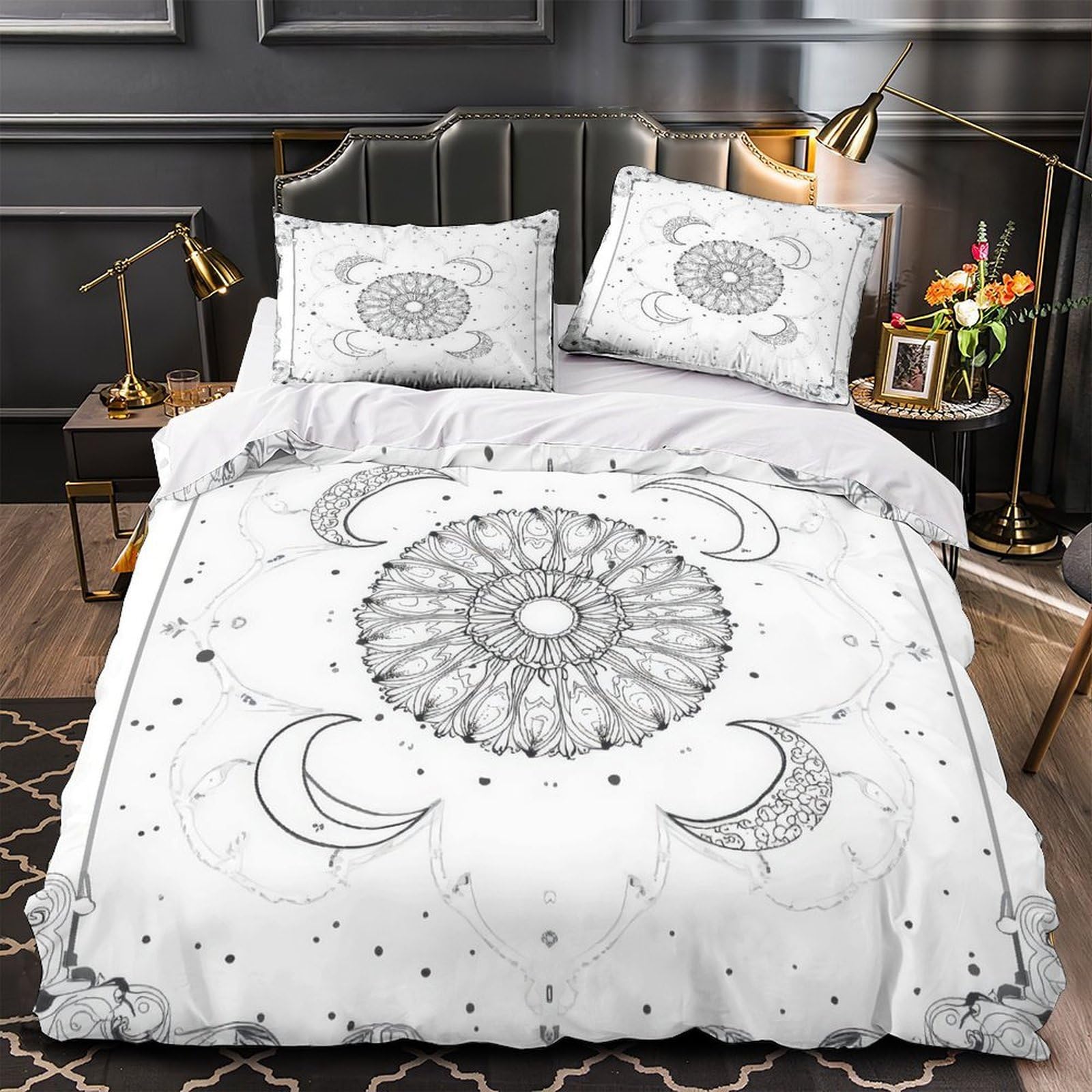 Housse de couette mandala 135x200cm pour lit simple enfant ado drap microfibre doux