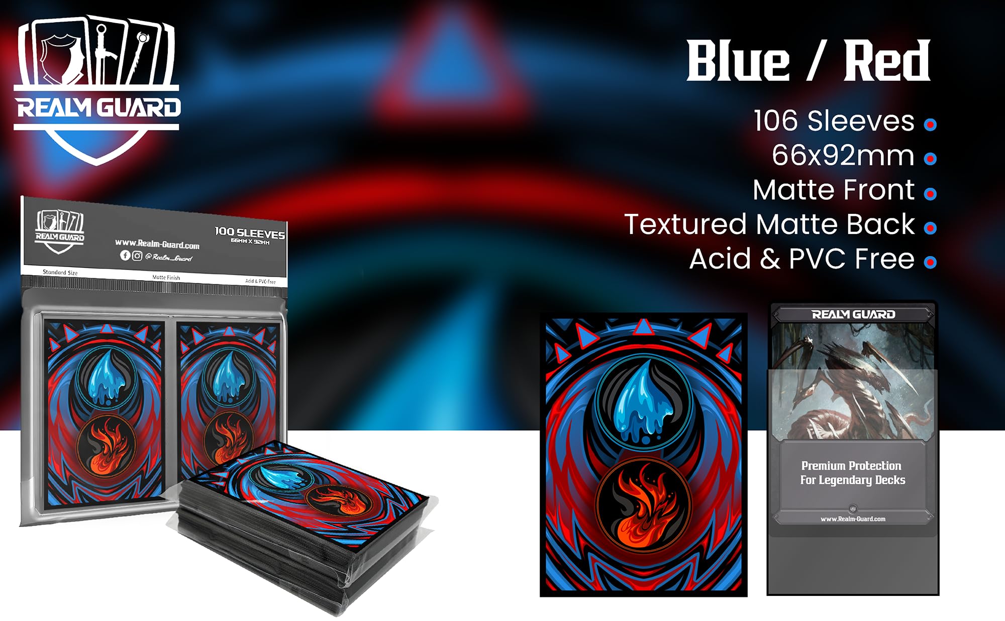 Amazon.com: Realm Guard - 100ct Textured Matte TCG/MTG Card Art Sleeves  (Blue Red) : Toys & Games