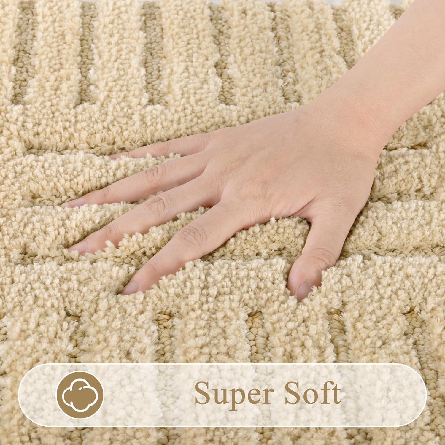 SHACOS Boho Small Bathroom Rugs 24"x16" Extra Soft Absorbent Microfiber Bath Mats Home Decor Non Slip Bath Rugs Machine Washable Shaggy Carpet for Bath Room Floor Shower Bathtub, Beige 1'4" x 2' - Image 2