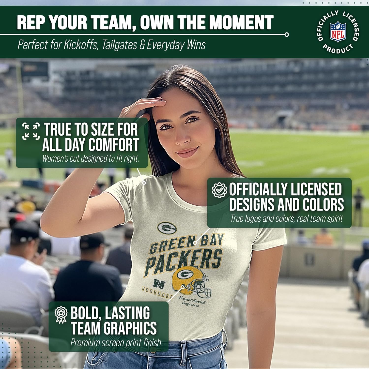 Team Fan Apparel NFL Womens Distressed Helmet Tag-Less Soft T-Shirt, Ladies Football Tee, Officially Licensed