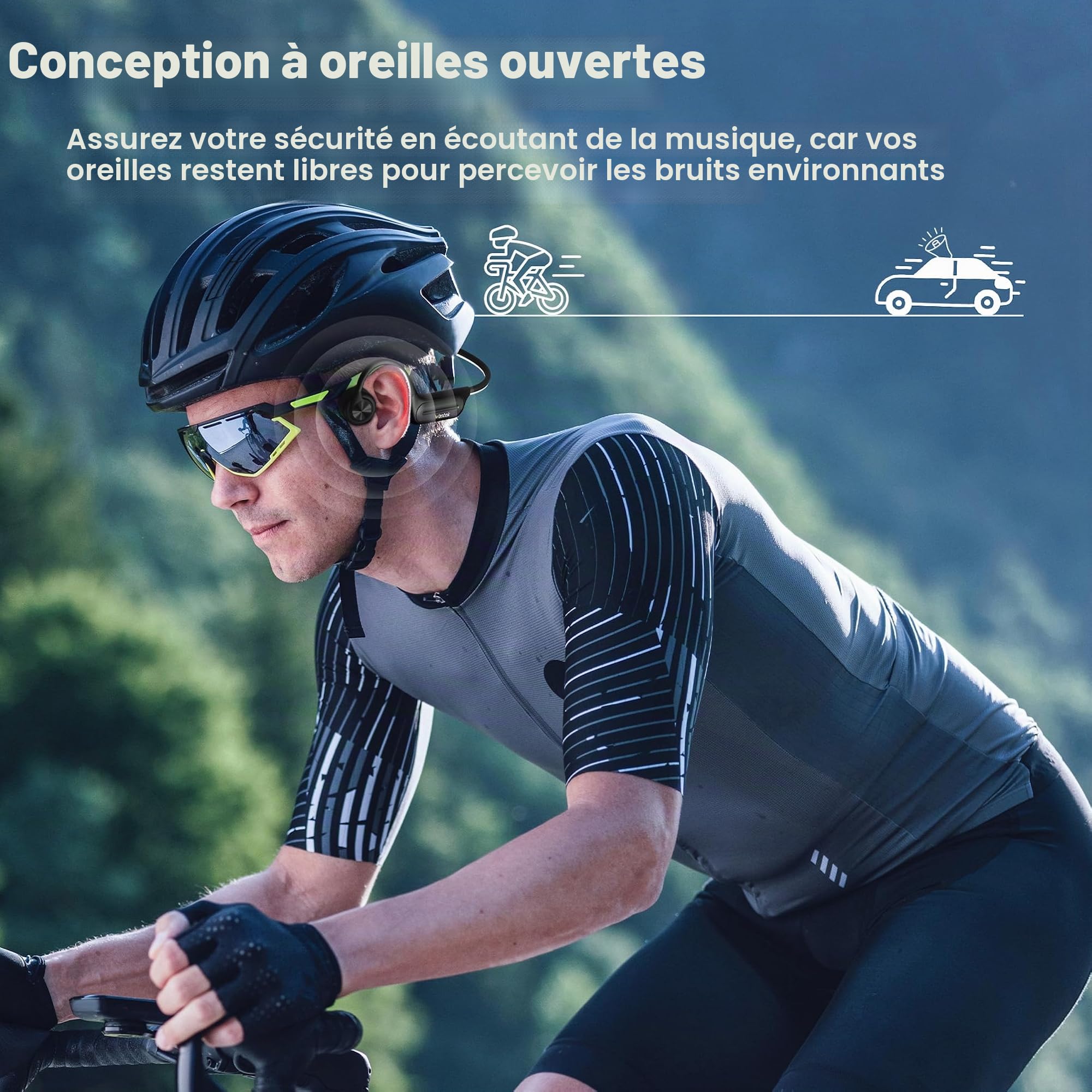 Wantek Casque Conduction Osseuse,Open Ear Casque Bluetooth sans Fil,Écouteur Natation IP68 Etanche,Mémoire MP3 32G Intégrée,8 Heures de Jeu,pour Course à Pied,Natation,Cyclisme,Fitness