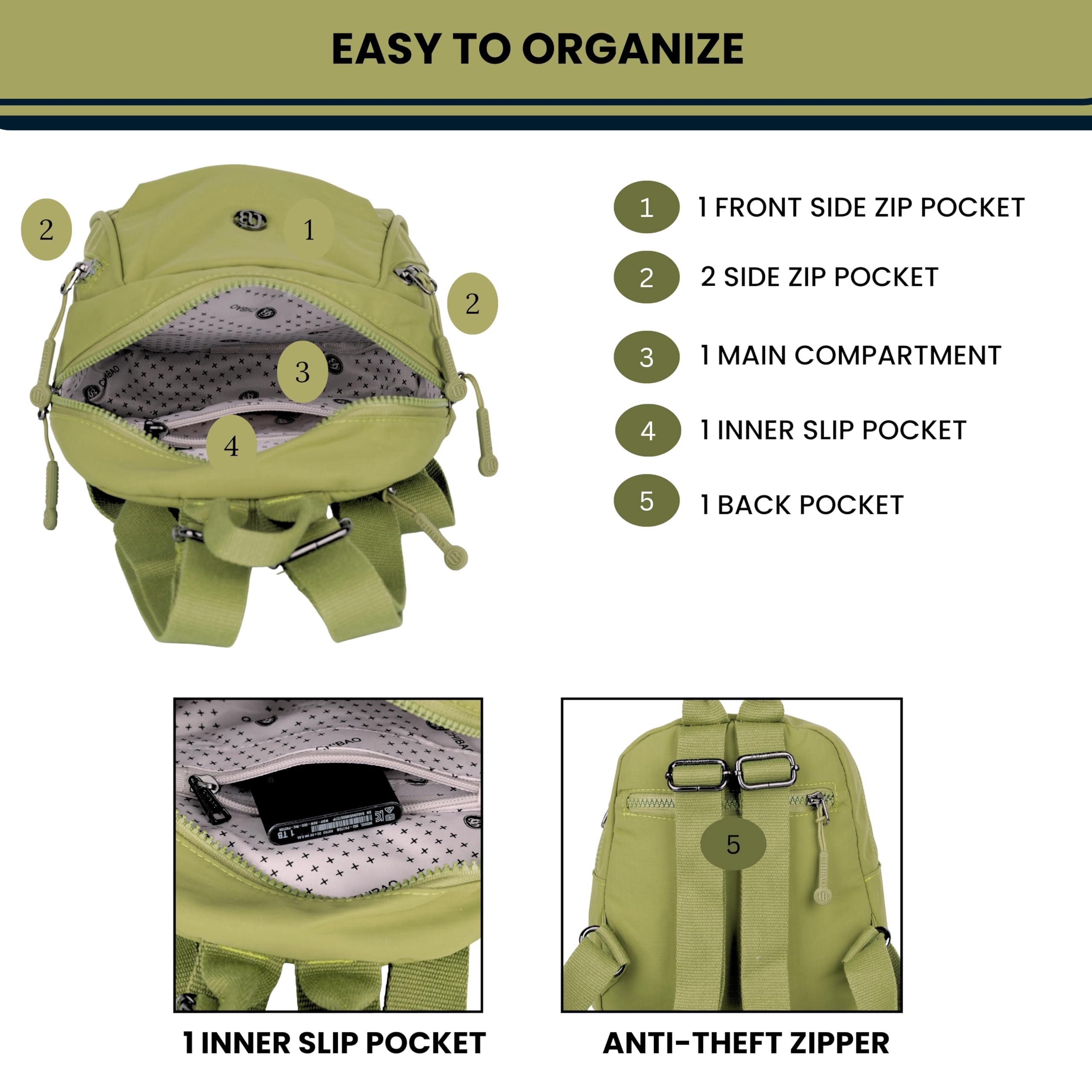 TS WITH TECHSUN Women’s Small Mini Backpack Purse | Lightweight Water-Resistant Compact Sling Bag for Travel, Daily Use, Casual Outings | Fits Only Essentials (Olive Green (L) 20 X (W) 14 X (H) 24 CM) 2