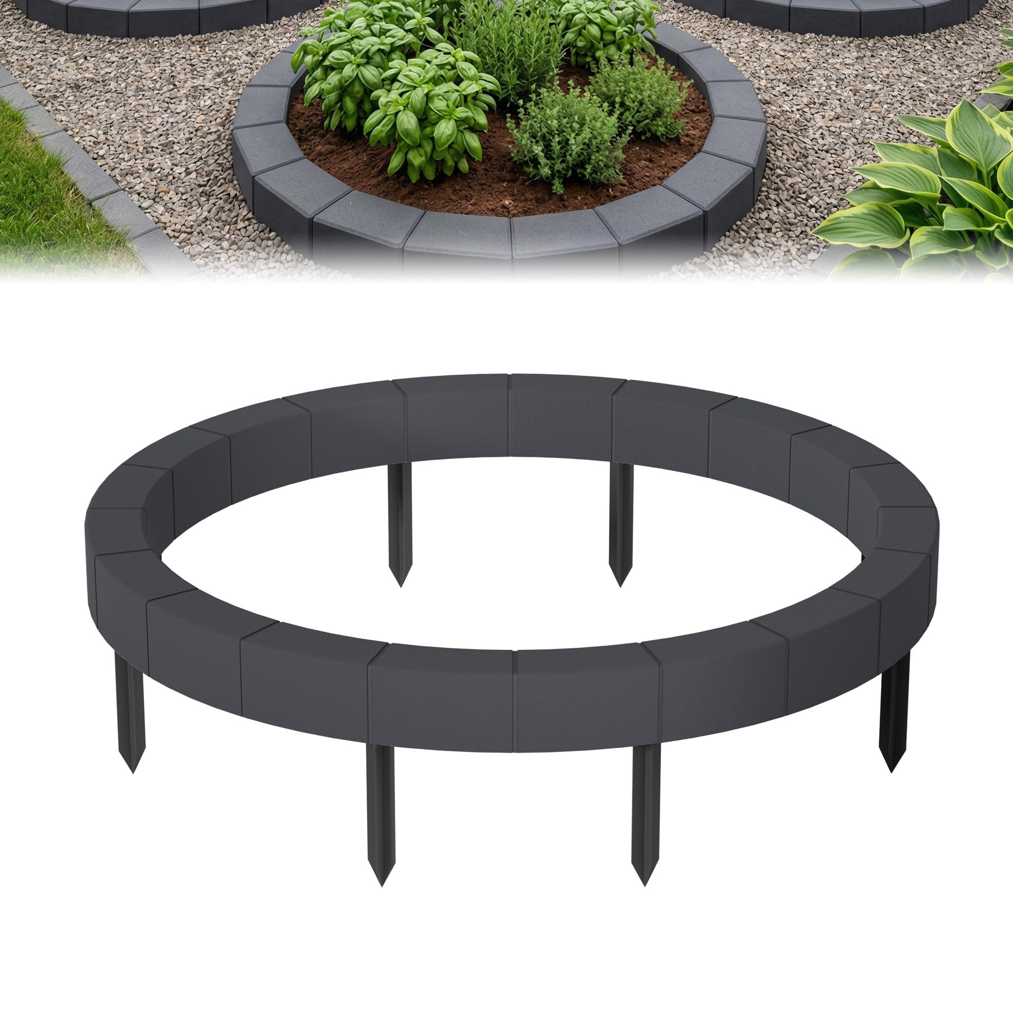 Borde redondo para árbol de 80 cm – 23 cm de altura, anillo de árbol y anillos de árbol como borde de corte, borde de césped y fronteras en imitación de piedra, borde de plástico antracita