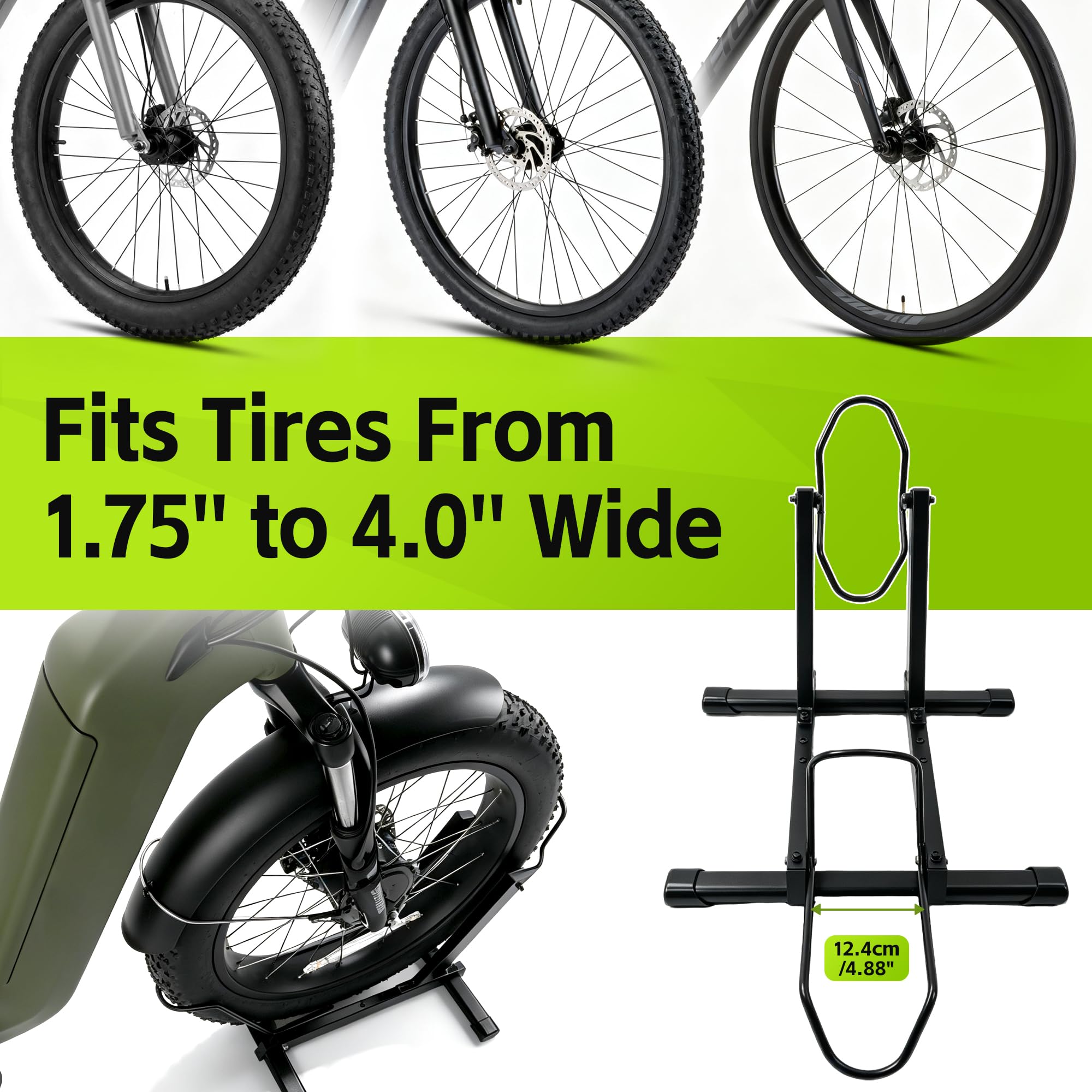 Béquille de vélo de qualité supérieure en acier au carbone | Béquille de stationnement réglable pour vélo électrique et Fat Bike | Convient pour 20-29" (1,75-2,4") et 16-26" (largeur de pneu