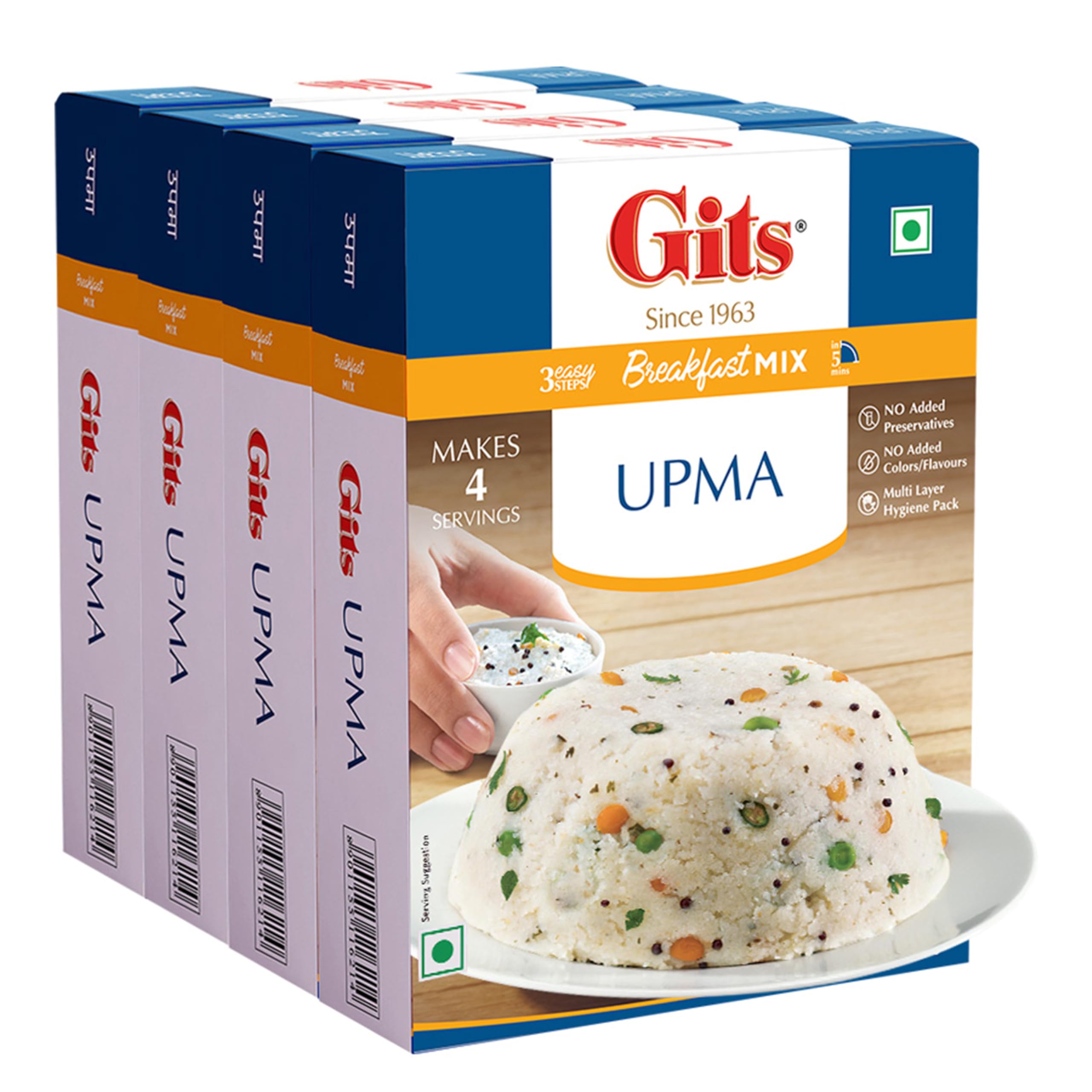 Gits Instant Upma Breakfast Mix, Pure Veg, 800g (Pack of 4 X 200g Each)