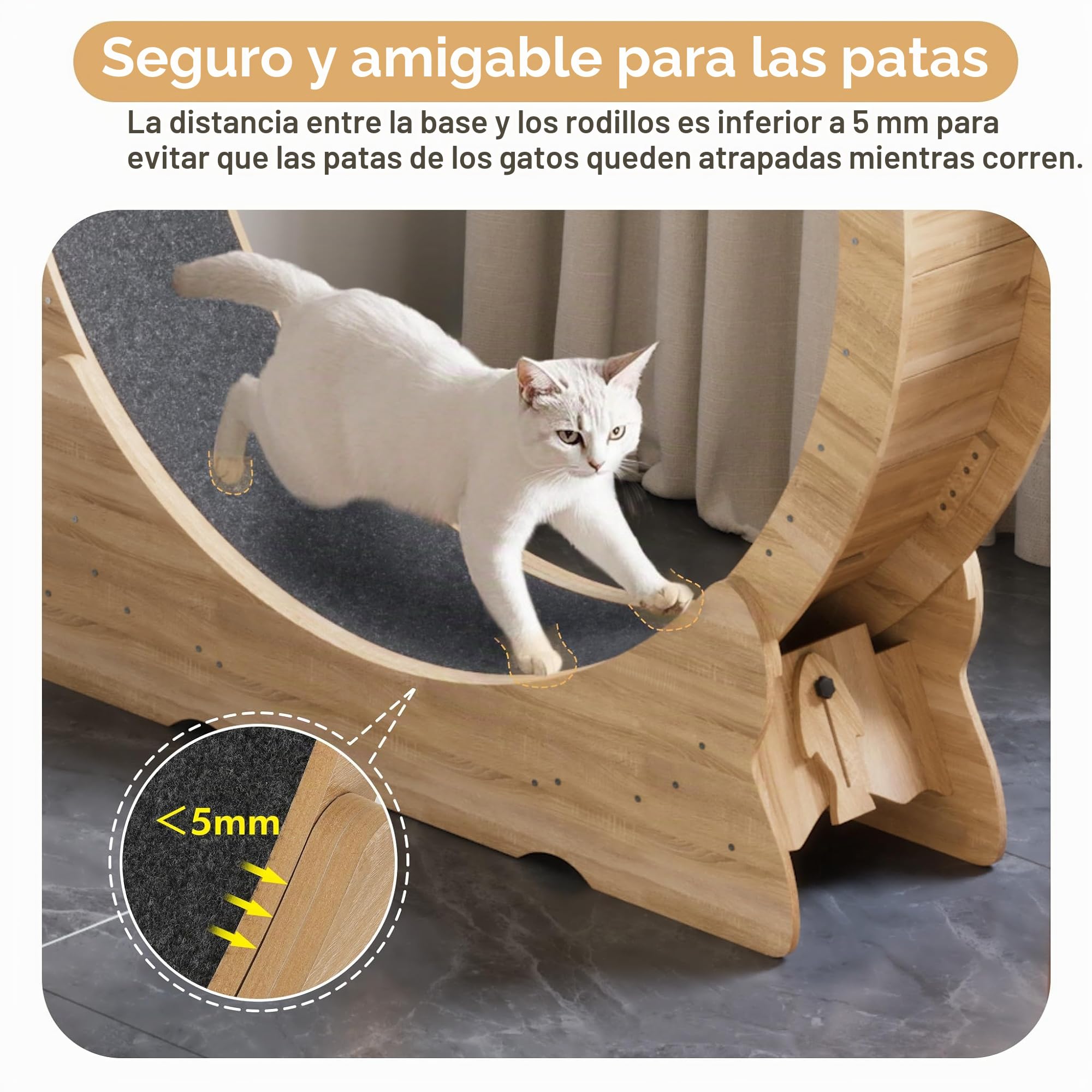 Mondeer Rueda para gatos, ejercicio para gatos de interior con pista alfombrada, cinta de correr XL de 43.3 pulgadas con alfombra extraíble, para correr y caminar (madera natural)
