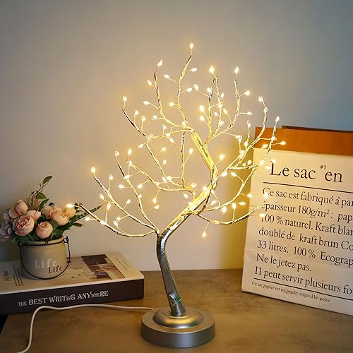 Miniatura 3 de Lámpara de mesa de árbol de hadas de color blanco cálido, árbol de Navidad con ramas iluminadas con luces brillantes, funciona con pilas, con