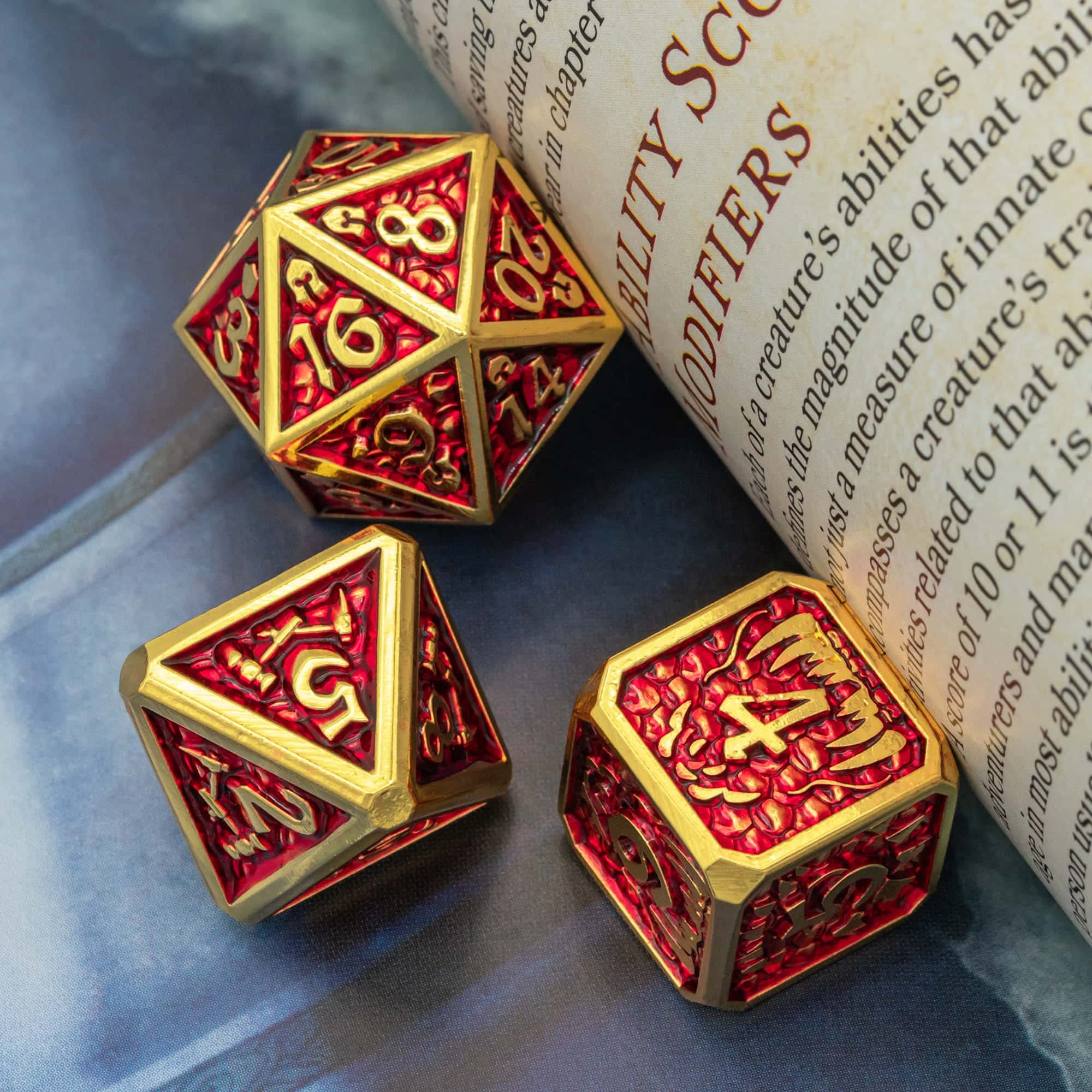 Dados Diseño de Metal D & D Dice 7 PCS DND Dados, Juego de Dados poliédricos, for Juego de rol. MTG Pionero Dado Gigante(Gold)