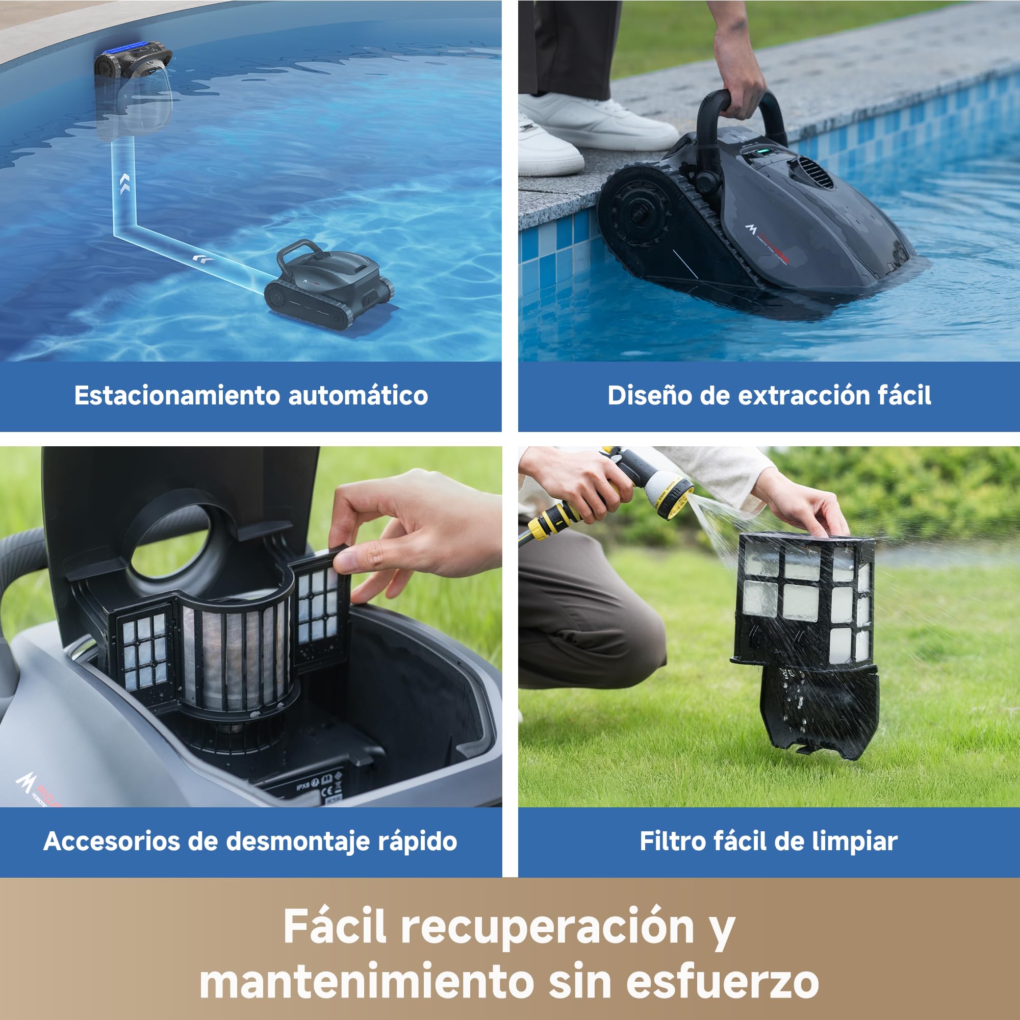 Robot Limpiador de Piscinas MOVA Diver A10, 22.700 l/h de Succión, 240 Min. de Funcionamiento, Limpieza de Bordes y Planificación de Rutas con IA, Doble Limpieza de Líneas de Agua, Gran Filtro de