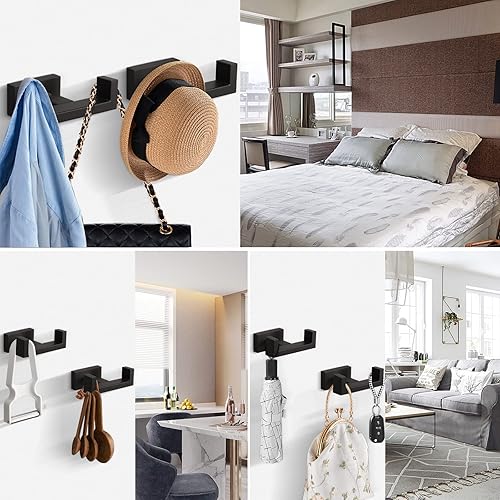 Miniatura 6 de NearMoon Gancho doble para toallas de baño, soporte cuadrado de acero inoxidable SUS304, resistente al óxido, doble gancho para baño, sala de estar,