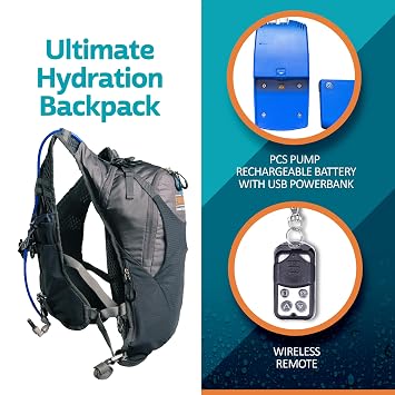 Misting Hydration Backpack with 2L Reservoir, Built in Personal Mister and Drinking Pack, Hands Free Cooling for Hiking, Cycling, Running, Festivals and Outdoor Work, Rechargeable, Gray (Small - med)