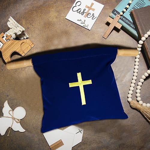 Miniatura 10 de Abbylike Bolsa de terciopelo para ofrendas de iglesia con asas de madera, bolsa de ofrenda religiosa de 10 pulgadas, bolsa de colección de iglesias