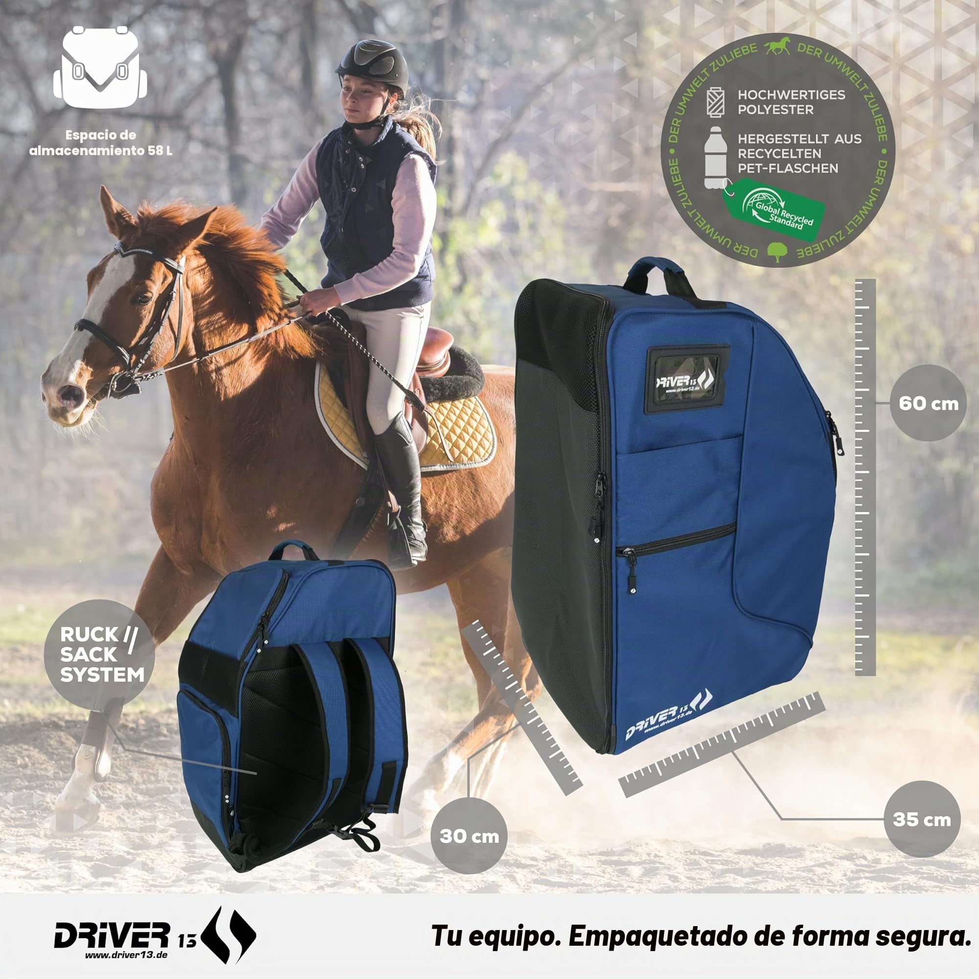 Mochila para botas de equitación con compartimento para casco, Driver13, muchos colores