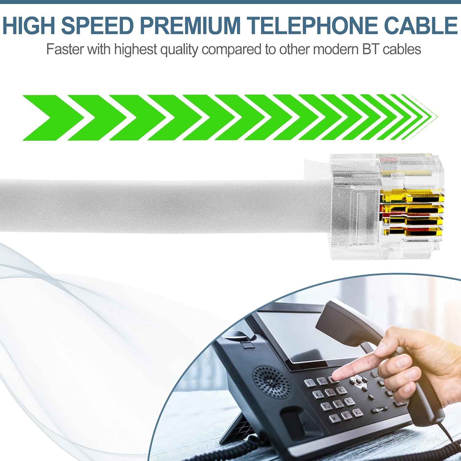 ASNQ BT Telephone to RJ11 Cable Long 10m, BT cable 4 Pin Wire 6P4C ADSL Modem Phone Plug Male Broadband Cable - Image 4