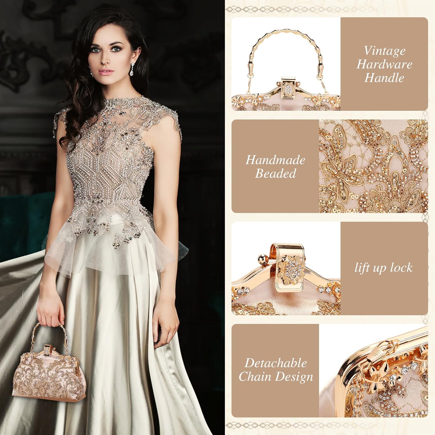 UBORSE 1920s Vintage Clutch Purse Beaded Evening Bag for Women Formal Bridal Sequin Handbag Clutch for Wedding/Prom/Cocktail | 1920s, Vintage, Beaded, Formal, Bridal, Sequin - Image 7