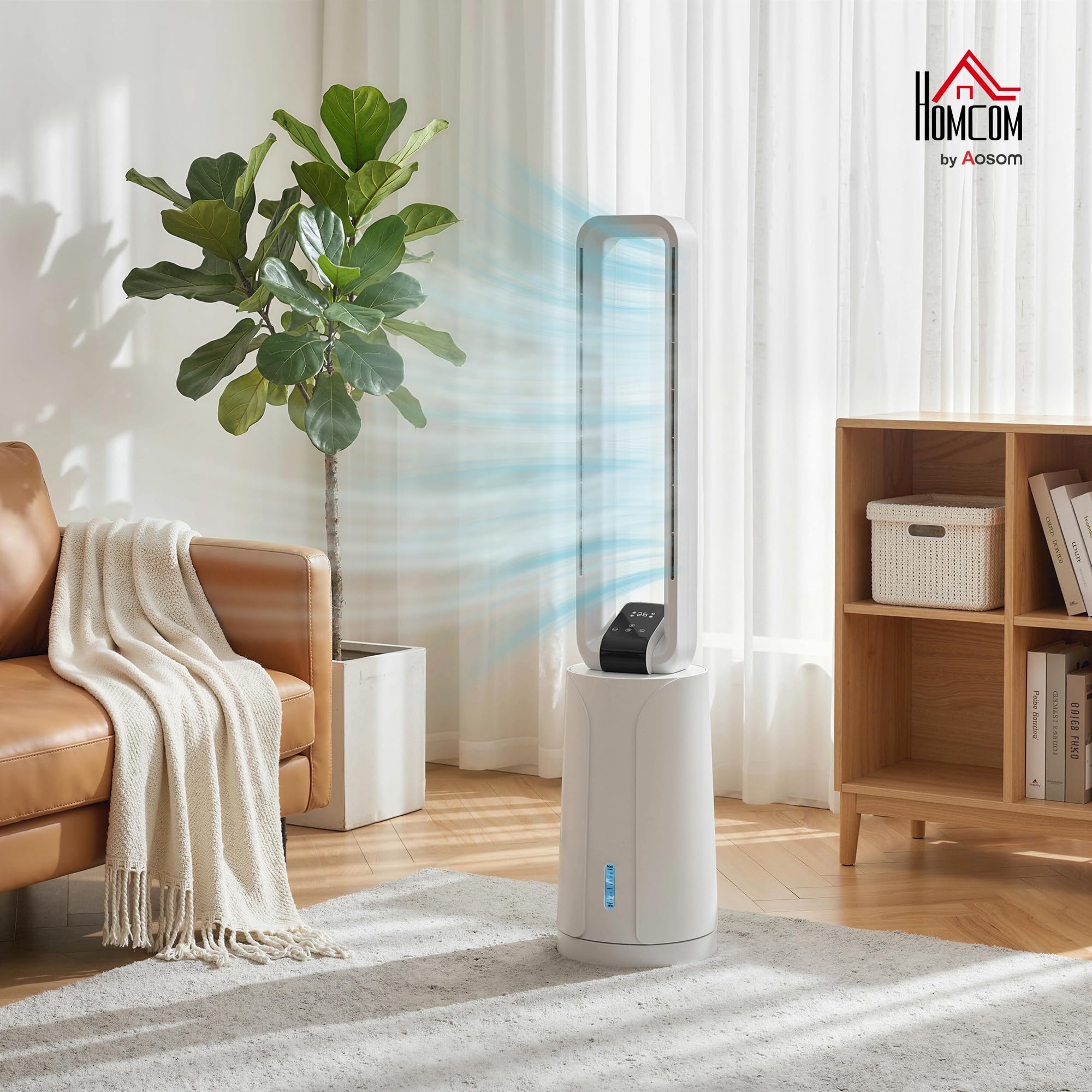 HOMCOM Climatizador Evaporativo 3 en 1 sin Aspas Enfriador de Aire 90 W Depósito de 1,7L Temporizador hasta 15H 3 Velocidades 4 Modos Oscilación 70° Mando a Distancia Cajas de Hielo para Hogar Blanco