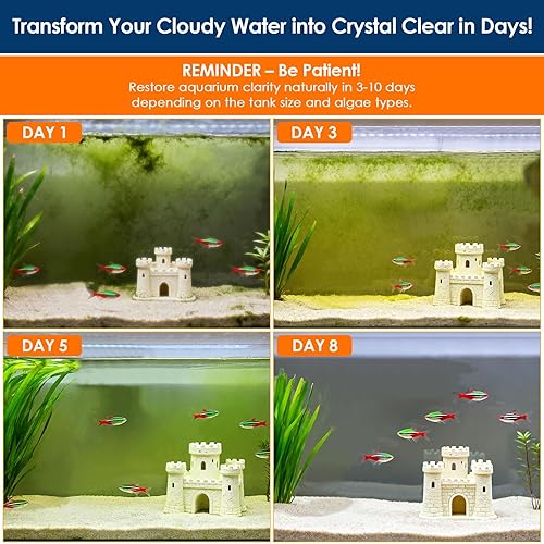 Miniatura 2 de AquaMiracle Filtro de acuario con luz U - V y esponja de filtro, filtro de tanque de peces con temporizador para agua verde, filtro de tortuga con