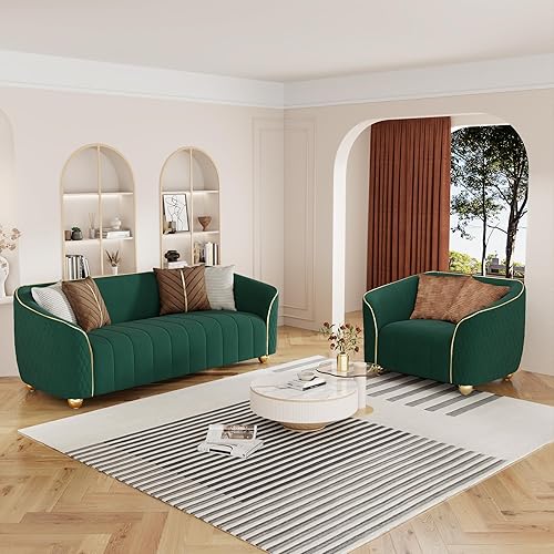 Sofá de terciopelo de 3 plazas "85", moderno cojín de resorte de felpa, marco de madera maciza, asiento profundo espacioso para espacios pequeños,