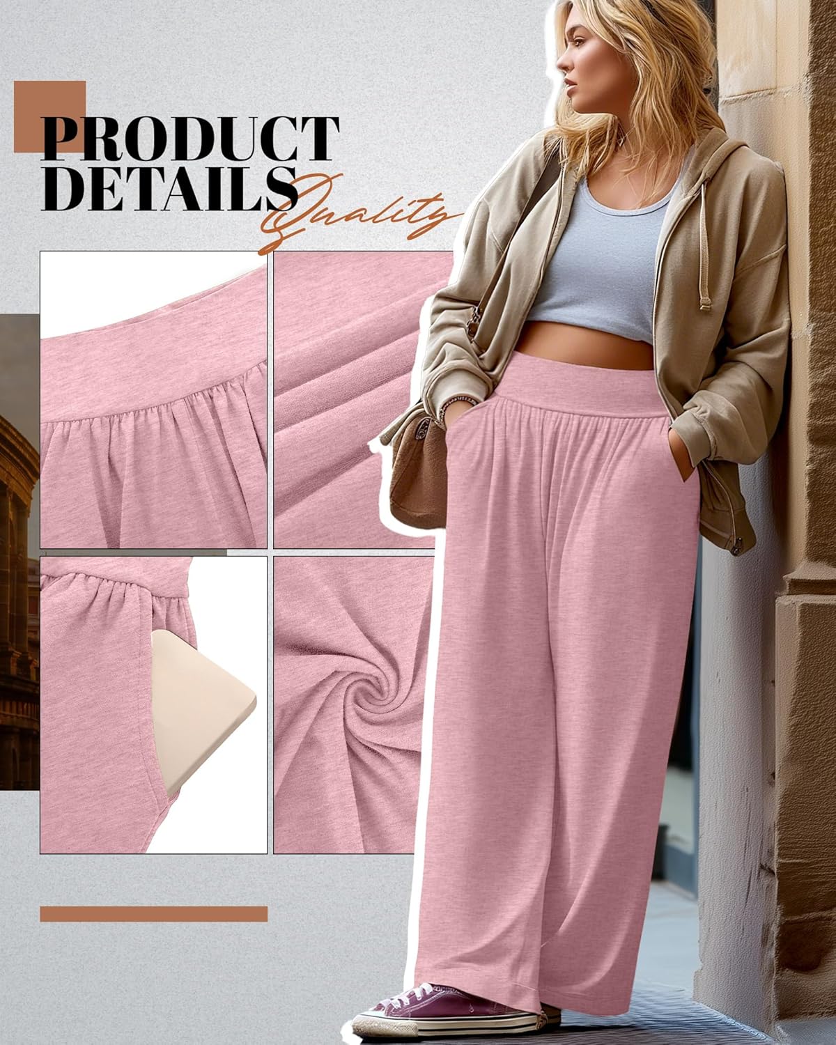 Neer 3 Pack Women Plus Size Wide Leg Yoga Pants High Waist Sweatpants Plus Size Palazzo Pants Lounge with Pockets - Image 5