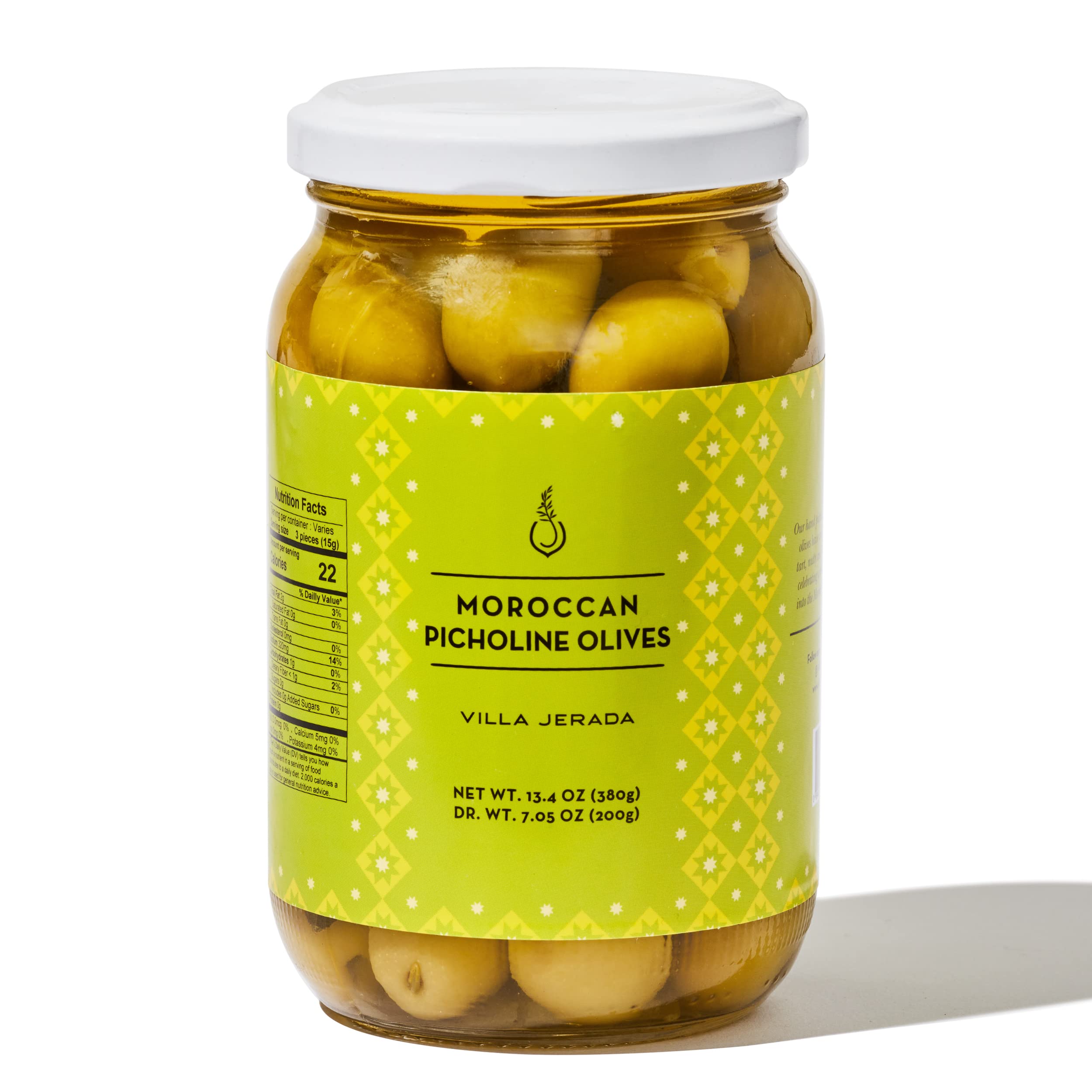 Villa Jerada, Moroccan Picholine Olives with Preserved Lemons, with Pits for Superior Flavor & Firmer Texture, 13.4 oz (Pack of 1) (FBA - PICHOLINE OLIVES 1 JAR)