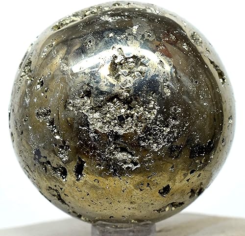Miniatura 6 de HQRP Bola de racimo de geoda mineral de cristal drusa, esfera de pirita de hierro dorado, pulida, natural, brillante, 1 unidad, Perú + soporte (1