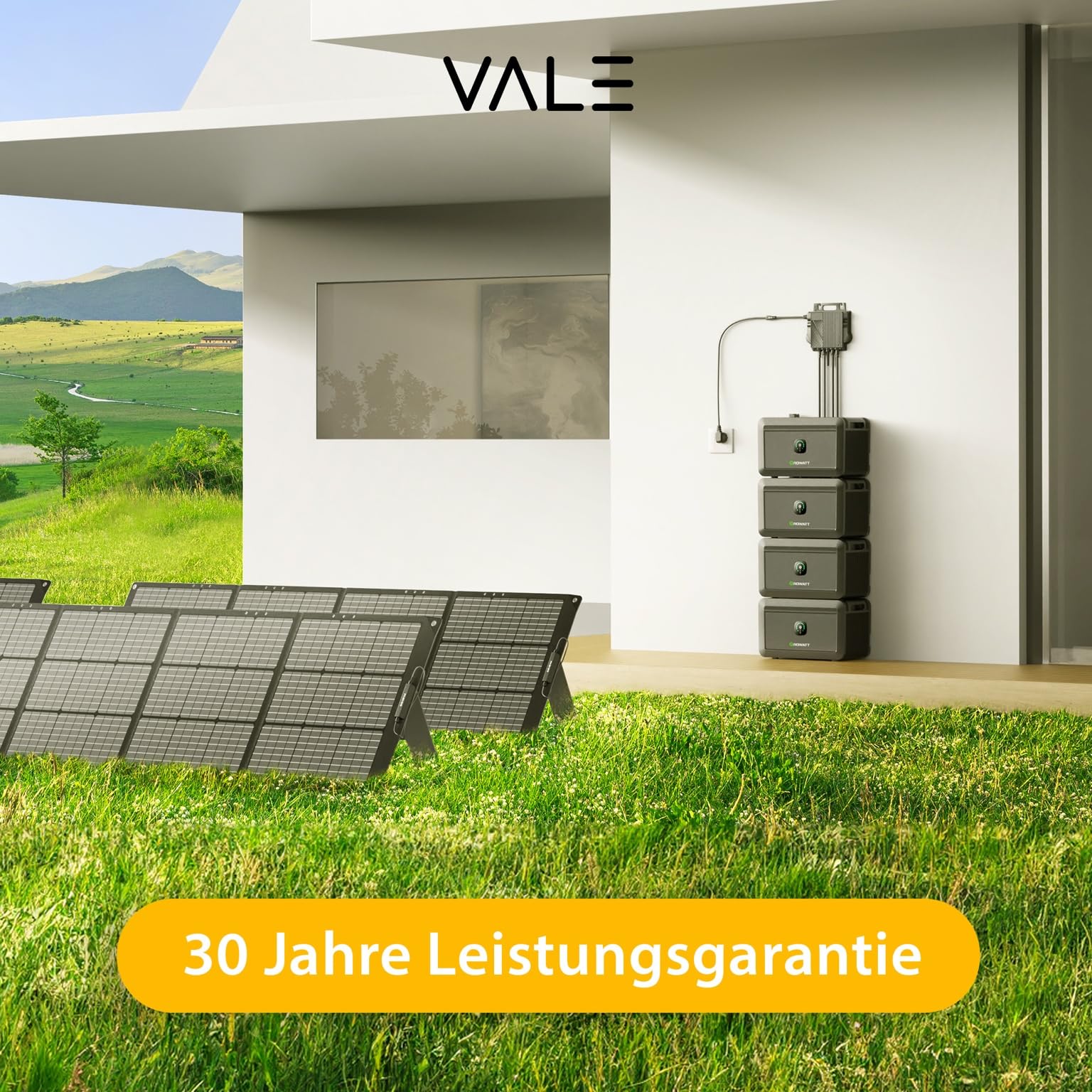 VALE Balkonkraftwerk Bifazial 900 Wp Full Black - Growatt Neo 800M-X Wechselrichter - Solarpanel Set - 5m AC-Kabel - inkl. App-Steuerung