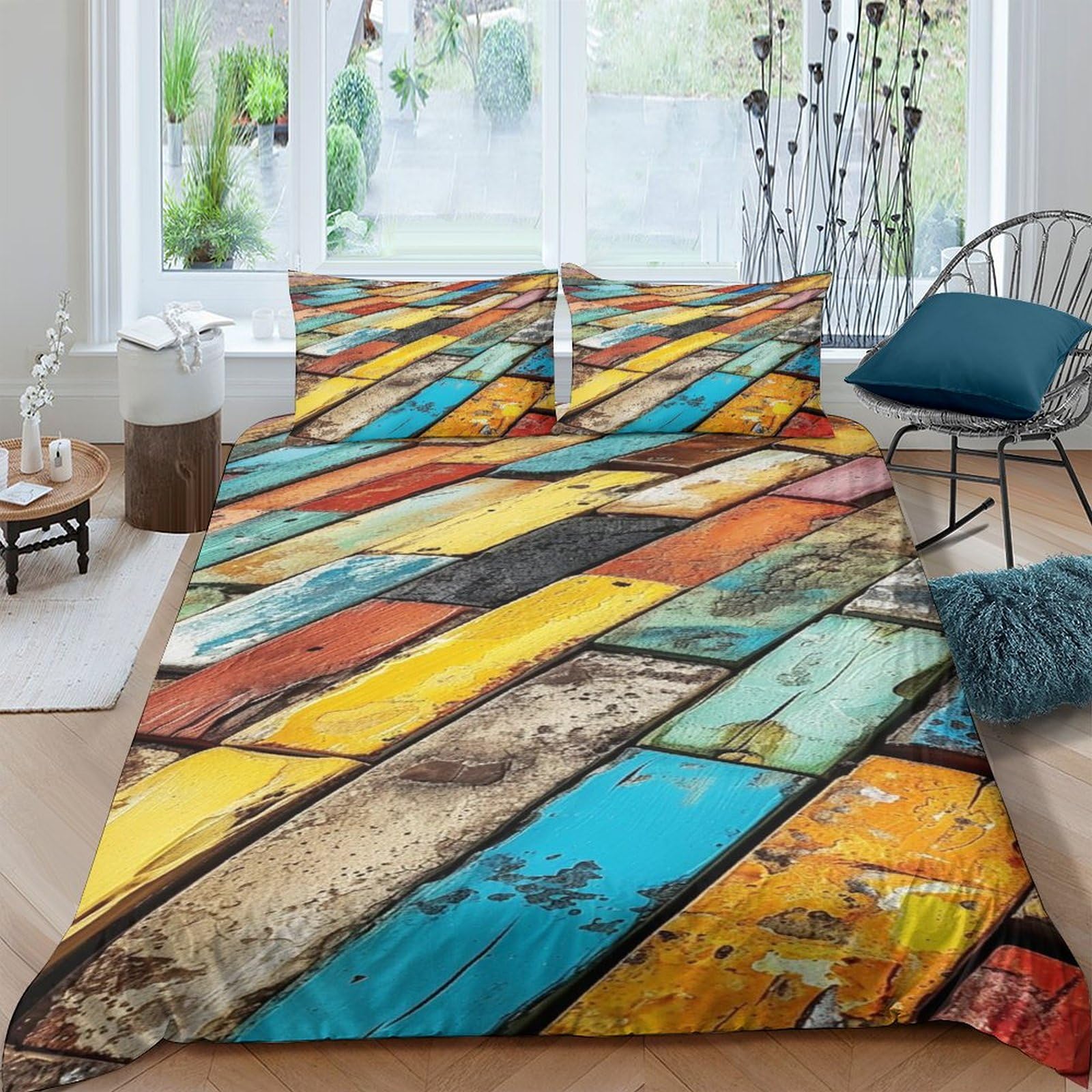 Housse de couette Brick 3D colorée lit double 200x200cm en microfibre 3 pièces
