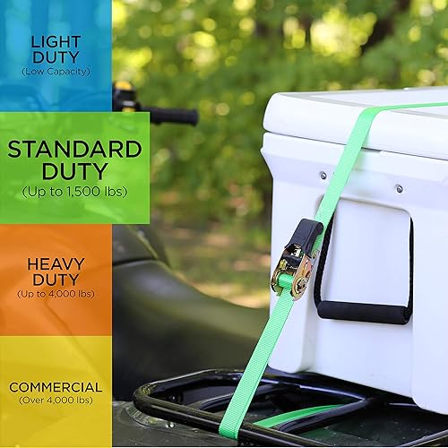 Miniatura 4 de SMARTSTRAPS - 101 W QuadWinder 14 pies de amarre de trinquete acolchado, verde (4 unidades) - Estuche de almacenamiento patentado de carga