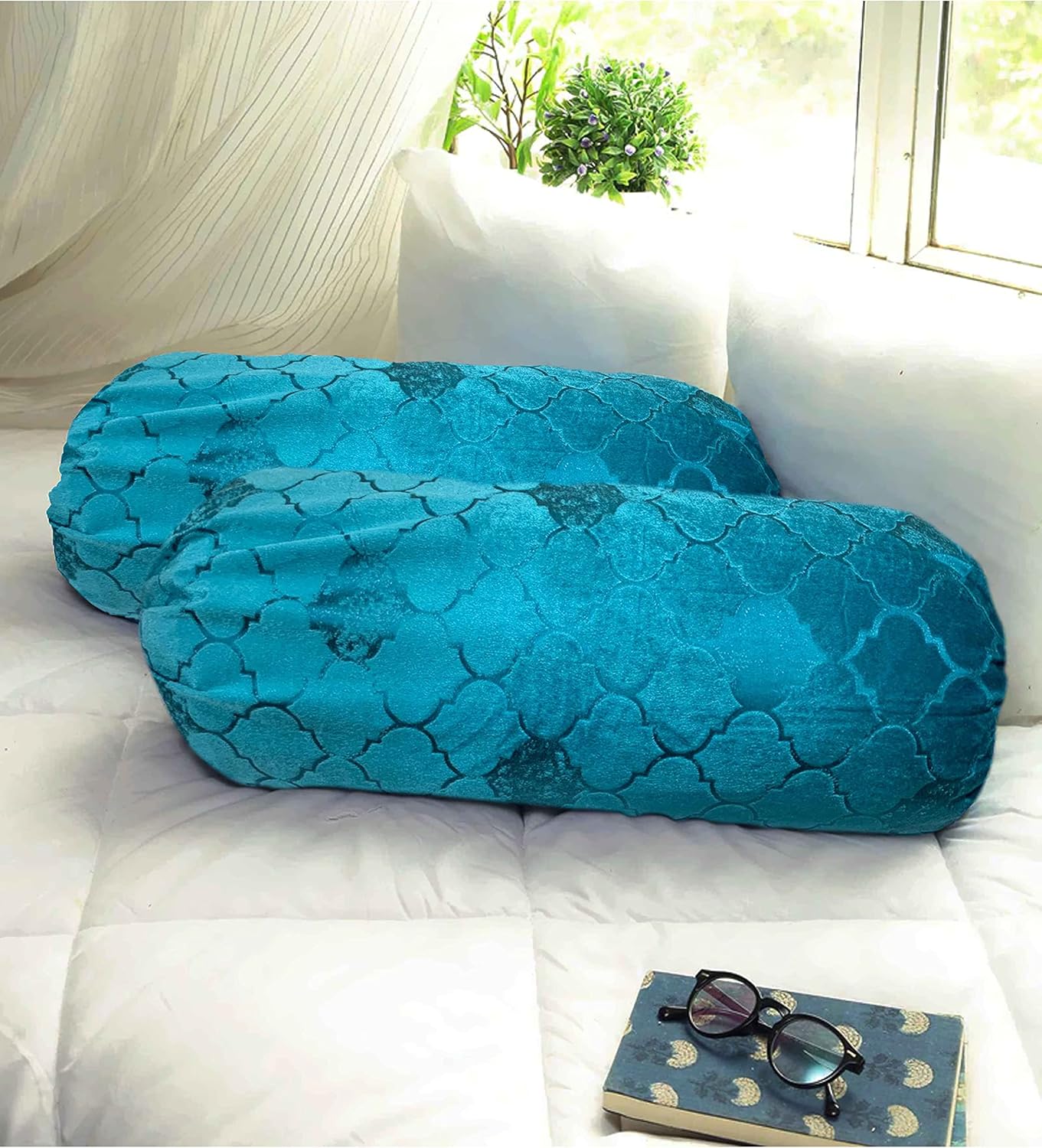 Buy Imperial Fab Barfi Burnout Velvet Luxury Round Bolsters Covers (32 x 16,INCH) Set of 2 PCS