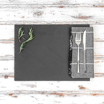 Argon Tableware Rectangle Slate Placemats - 30 x 20cm - Pack of 12 - Black Natural Stone Slate Dinner Mats Dinnerware Plate Placemats for Kitchen, Home, Bar, Restaurant, Weddings, Events