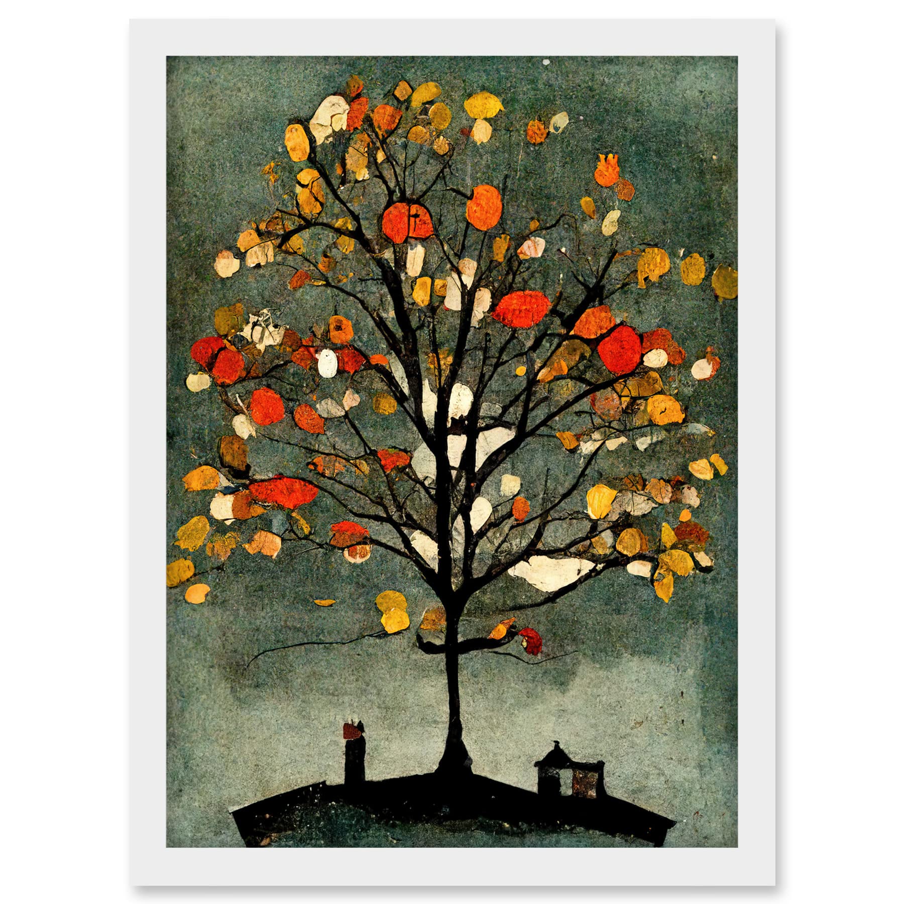 Doppelganger33 LTD Quirky Abstract Autumn Tree Artwork Framed A3 Wall Art Print