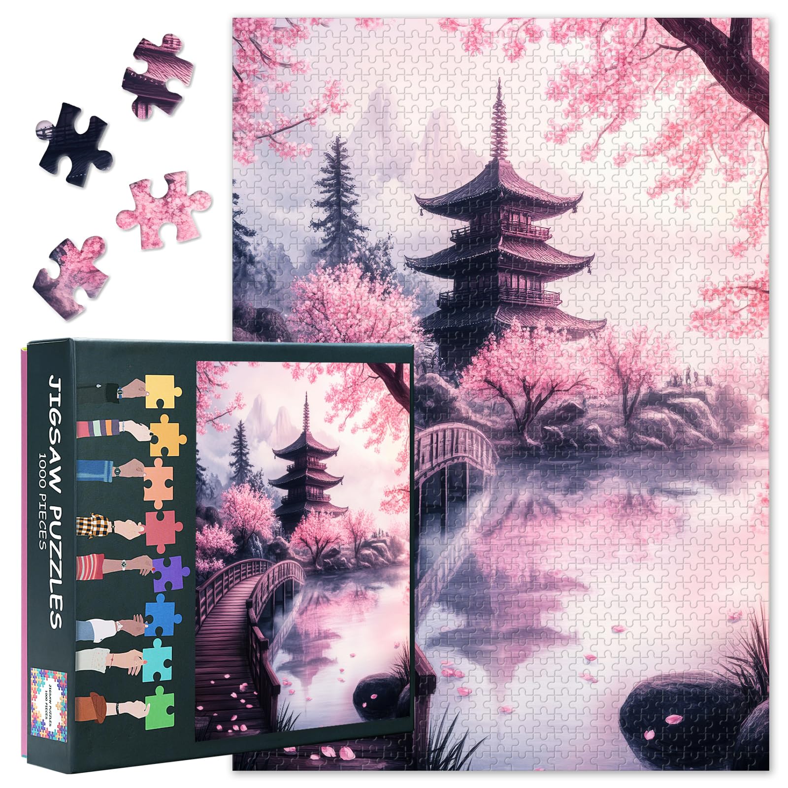 Jigsaw Puzzle - Cherry Blossom Art, Puzzles for Adults 1000 Piece (Flowers Series), Landscape Challenging Jigsaw Puzzles for Adults 1000, Educational Games Home Decoration (27.5"x19.7")