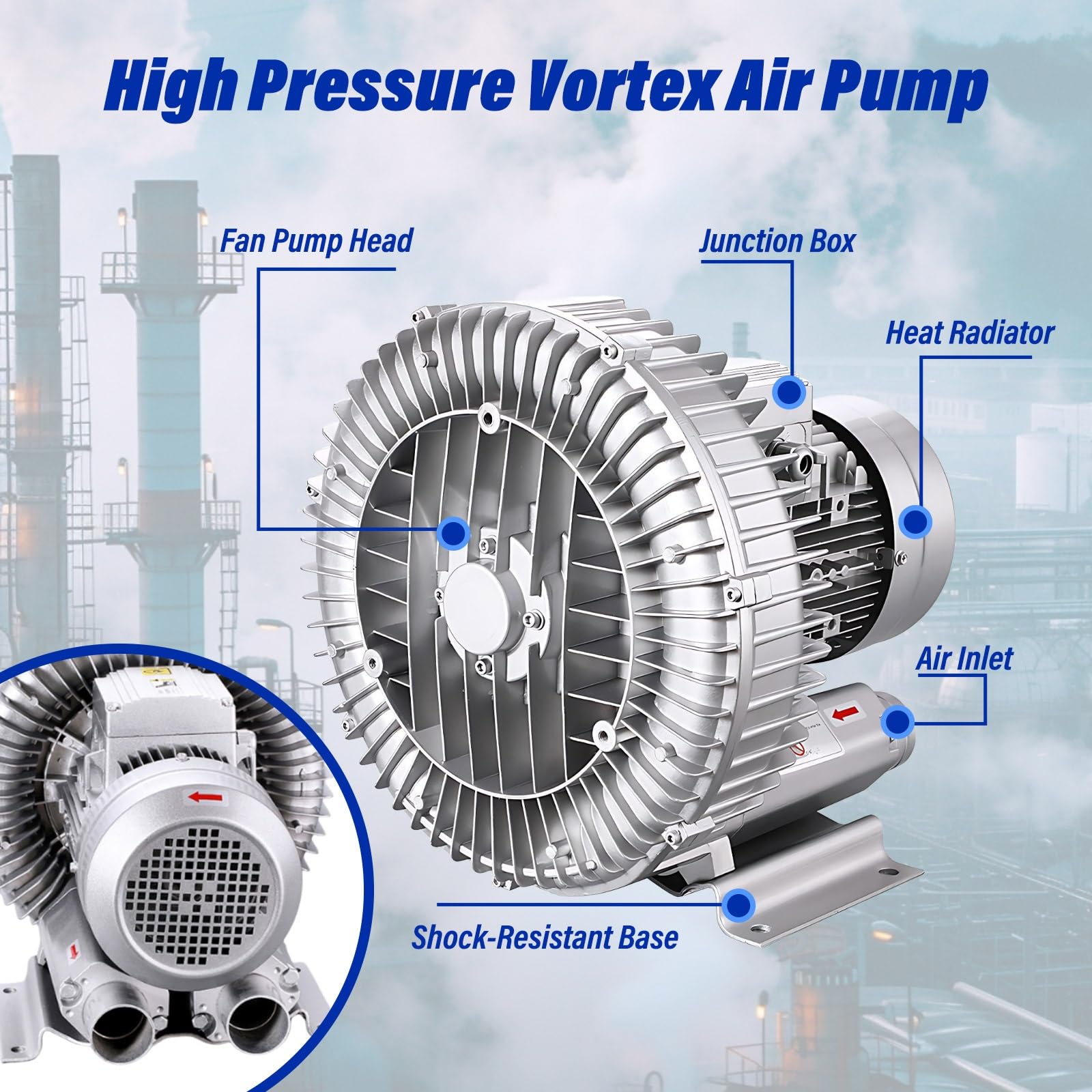 Bomba De Aire Regenerativa, Soplador Regenerativo Industrial, Ventilador De Vórtice Industrial, Oxigenación De Acuarios Y Aireación De Estanques De Peces