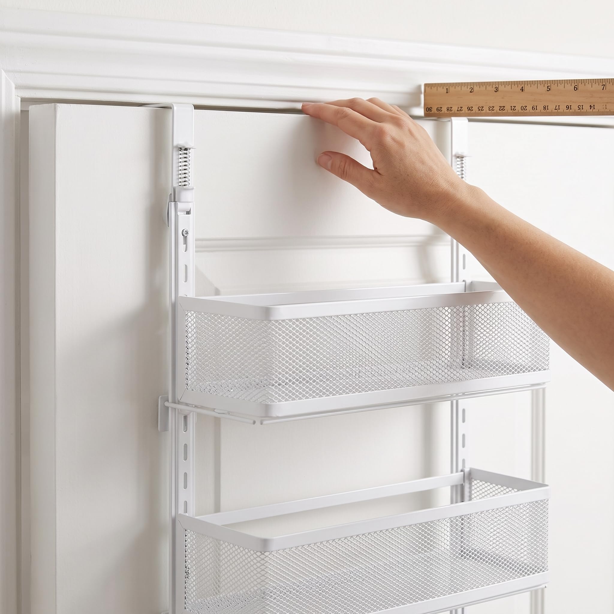 Étagère porte suspendue en métal - panier suspendu pour rangement porte à suspendre - Pour les vêtements, Blanc, 3 paniers suspendus + 1 barre de crochets